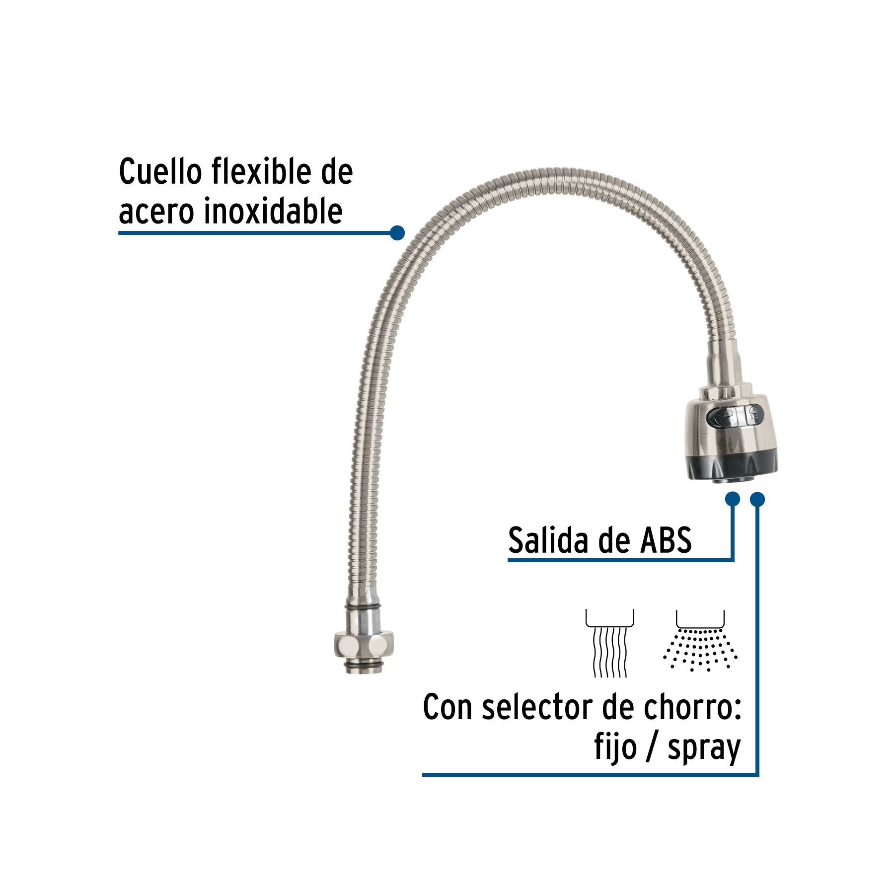 Cuello flexible para mezcladora de fregadero, satín, AQUA