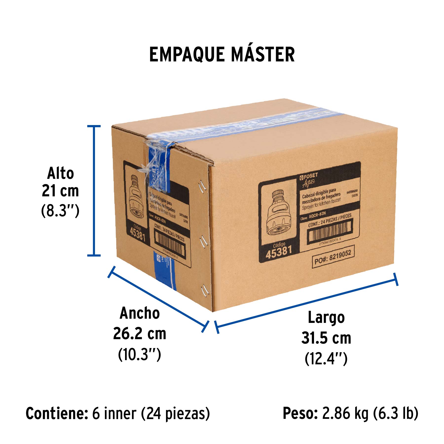 Cabezal dirigible para mezcladora de fregadero, satín, AQUA - Empaque