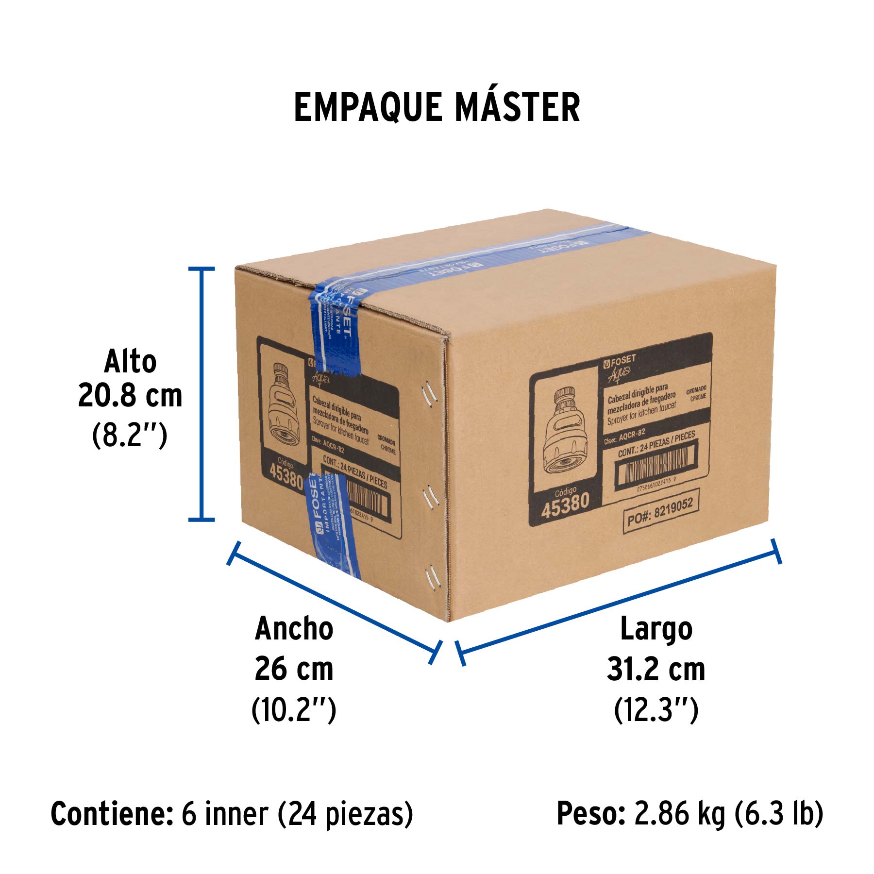 Cabezal dirigible para mezcladora de fregadero, cromo, AQUA - Empaque