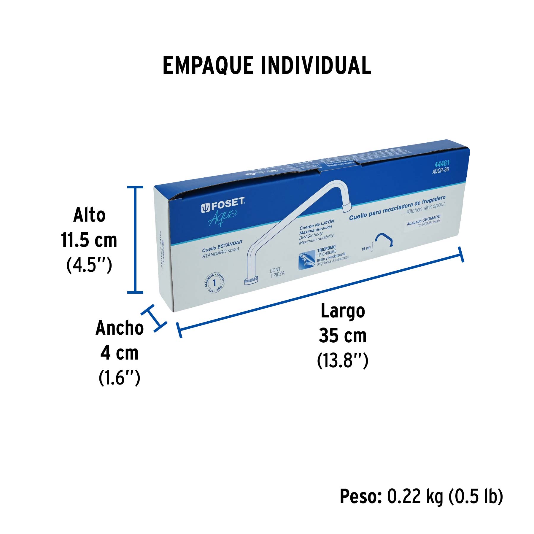 Cuello estándar para mezcladora de fregadero, cromo, AQUA - Empaque