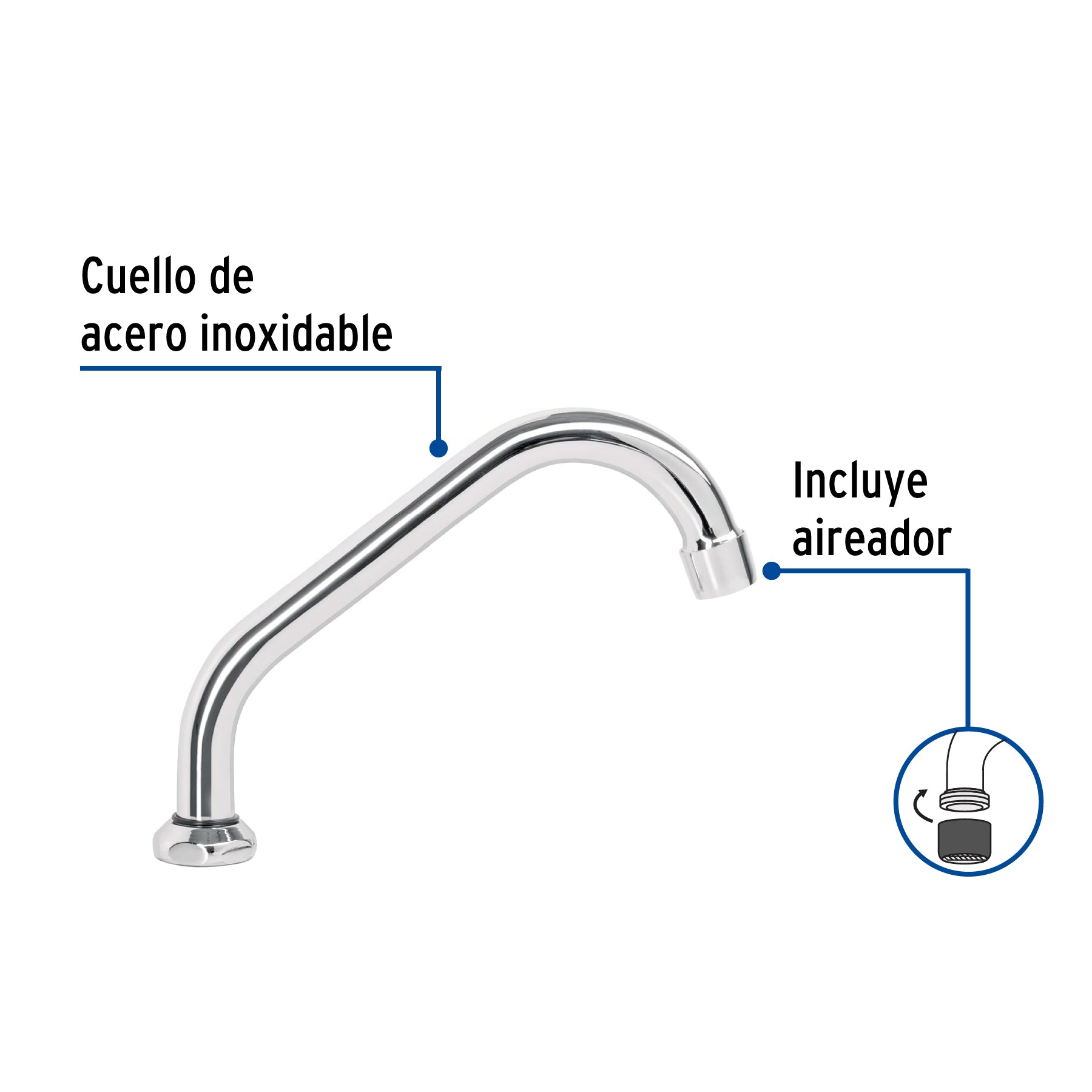 Cuello corto para mezcladora de fregadero, cromo, AQUA