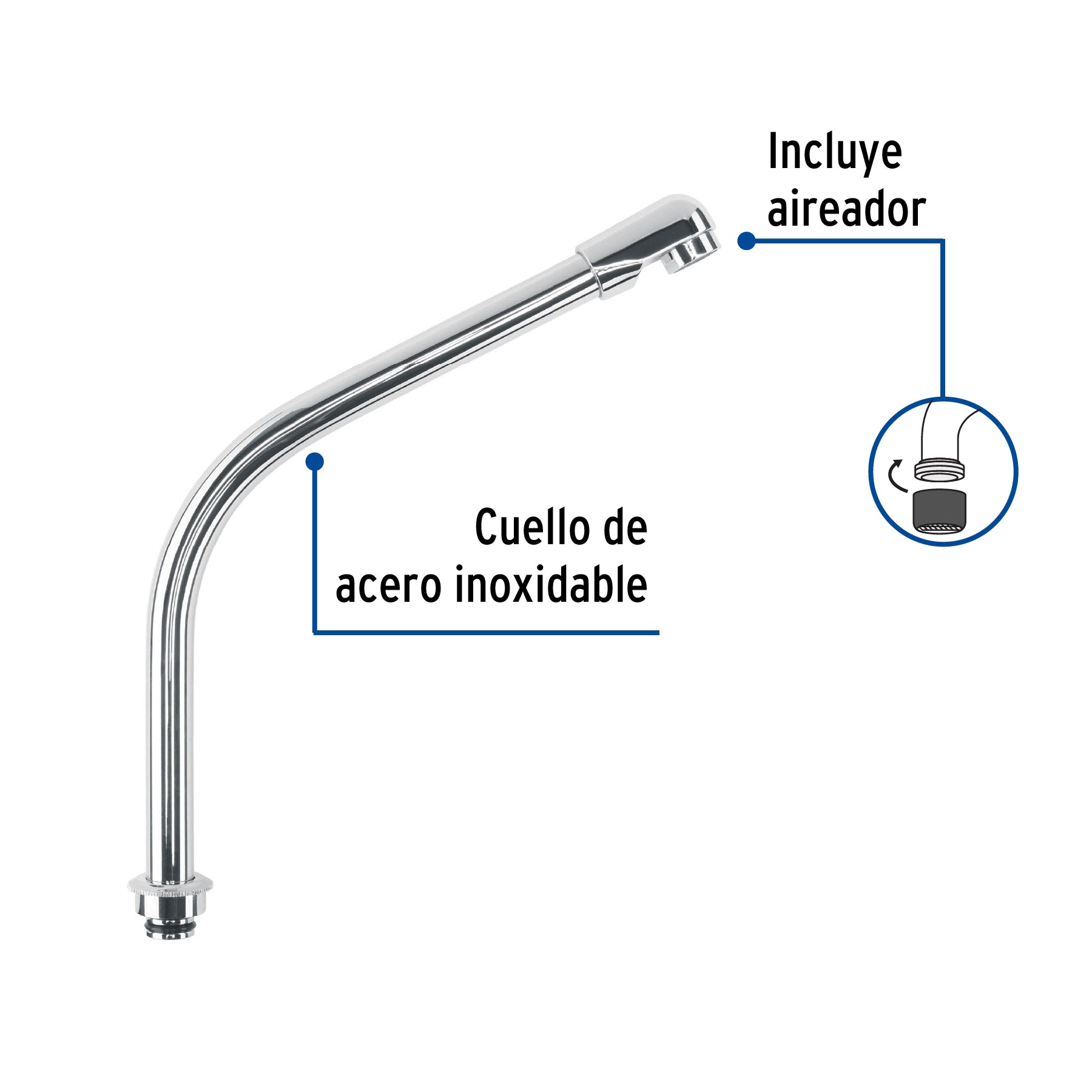 Cuello tipo cobra p/mezcladora de fregadero de manerales hex