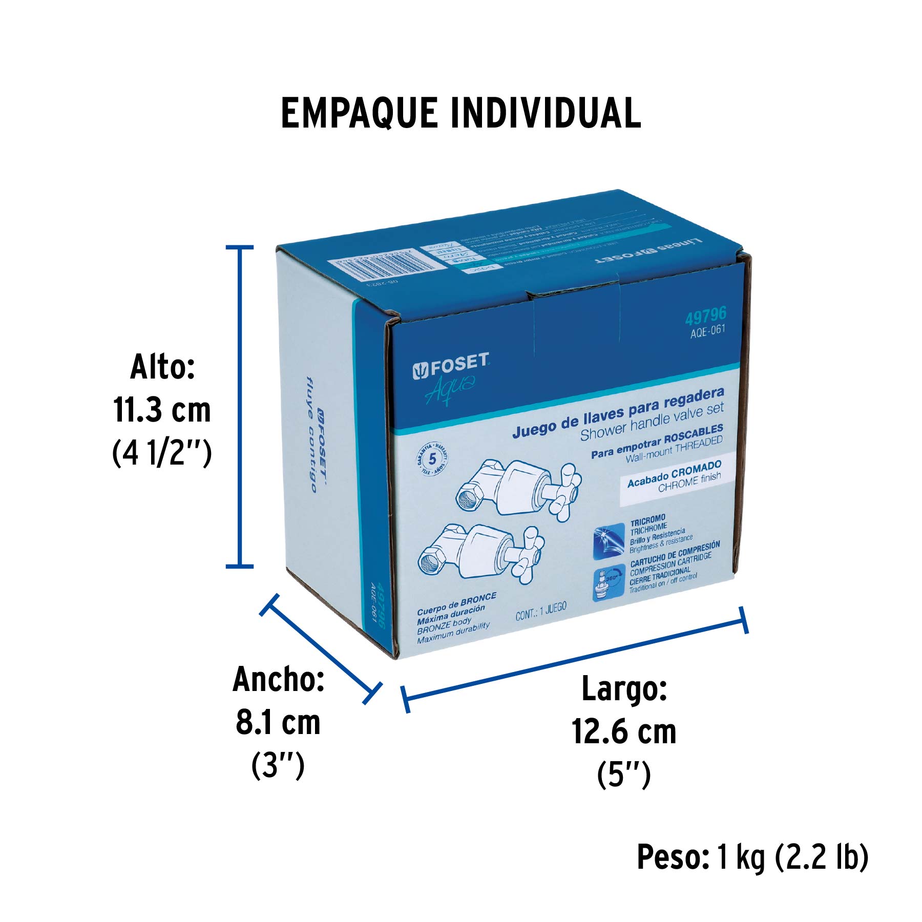 Juego llaves empotrar roscables, cruceta, AQUA - Empaque