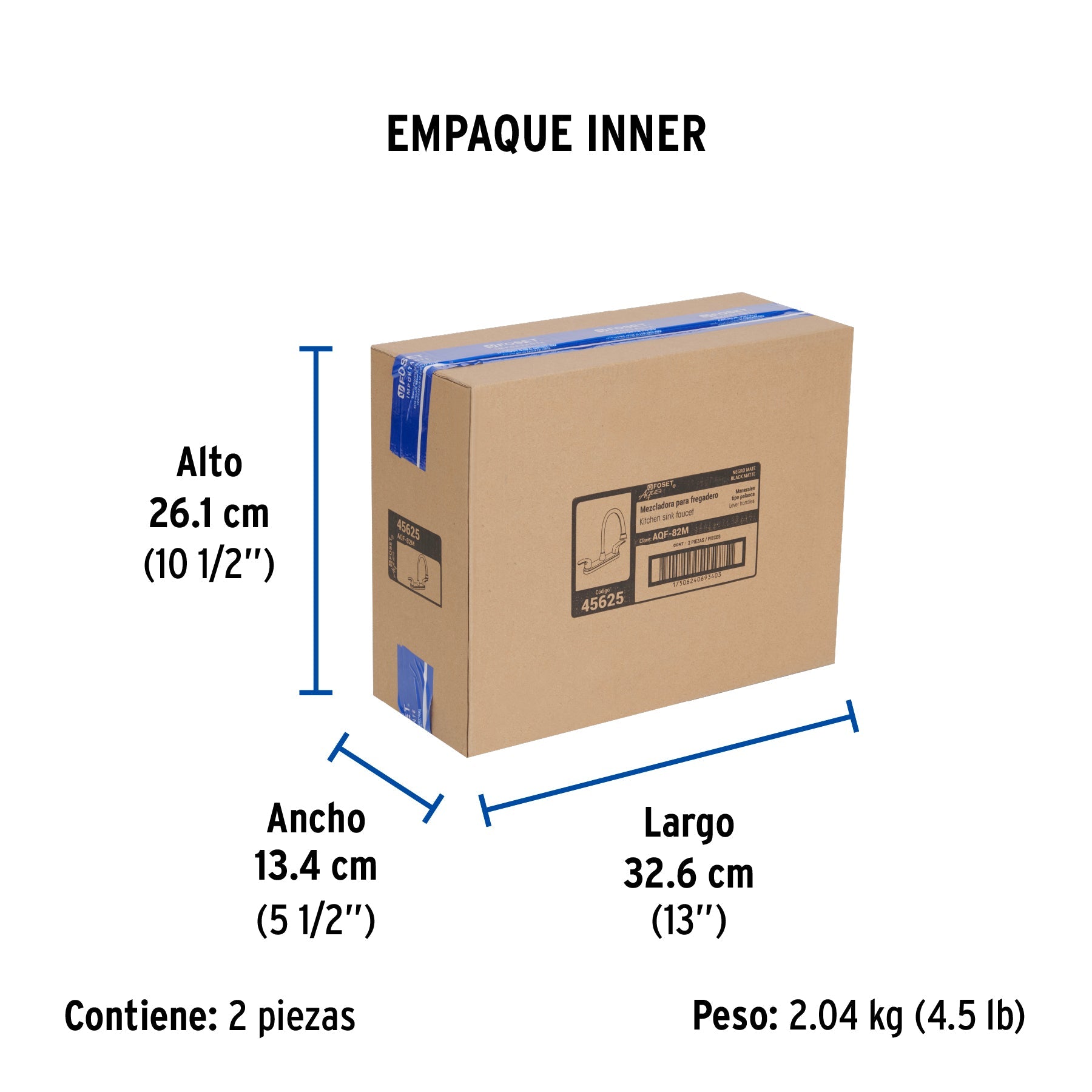 Mezcladora fregadero 8" negro, cuello largo, palanca, AQUA - Empaque