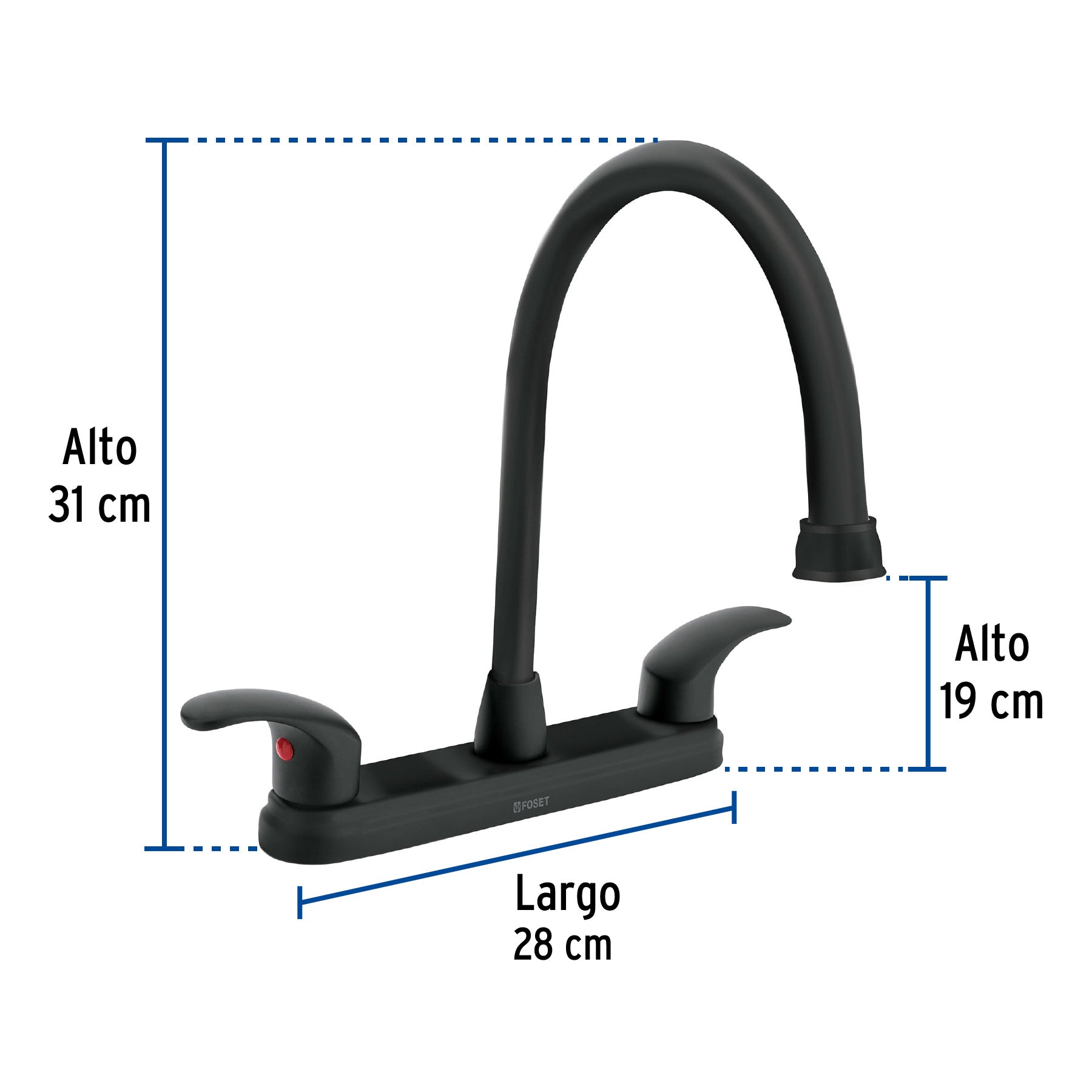 Mezcladora fregadero 8" negro, cuello largo, palanca, AQUA