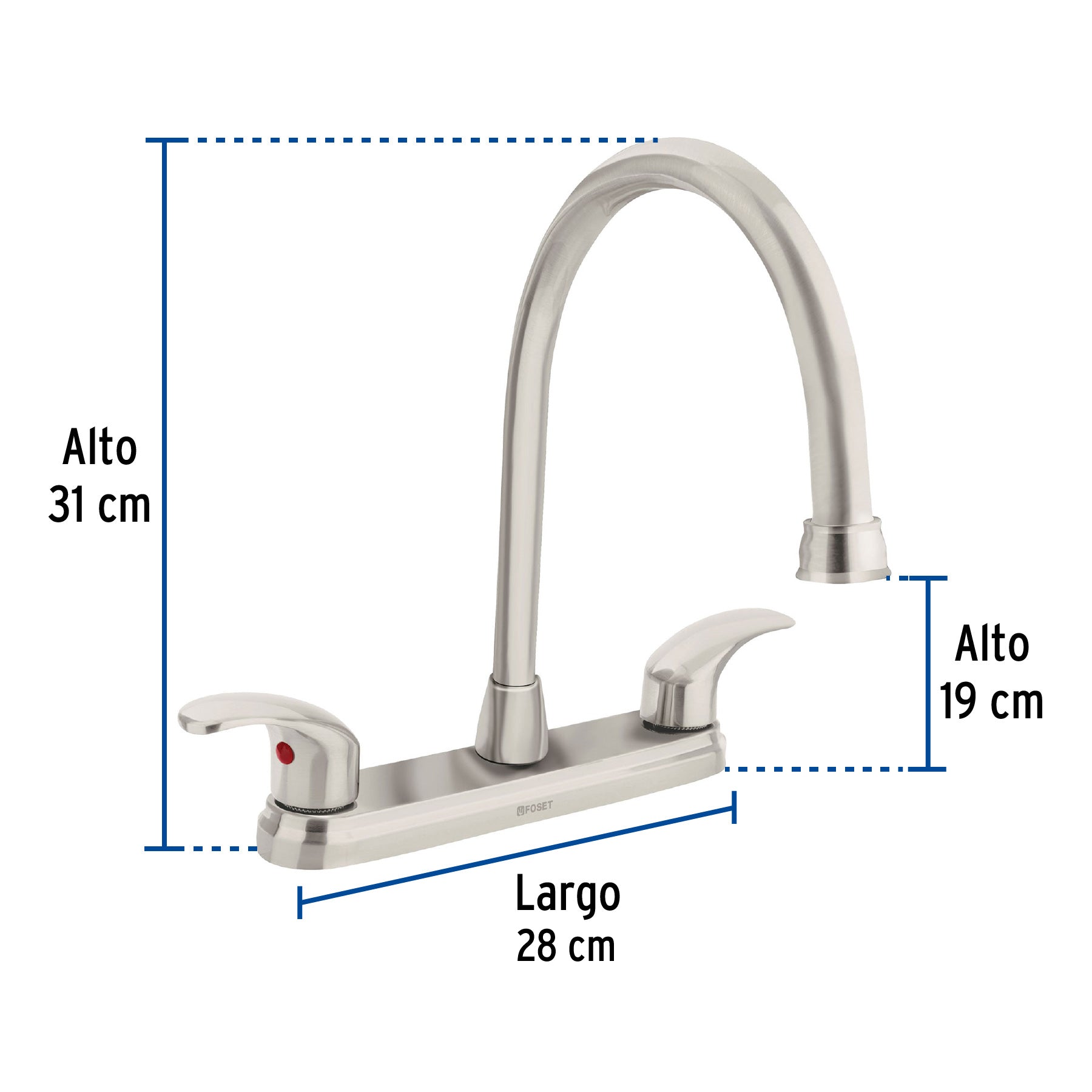 Mezcladora fregadero 8" satín, cuello largo, palanca, AQUA
