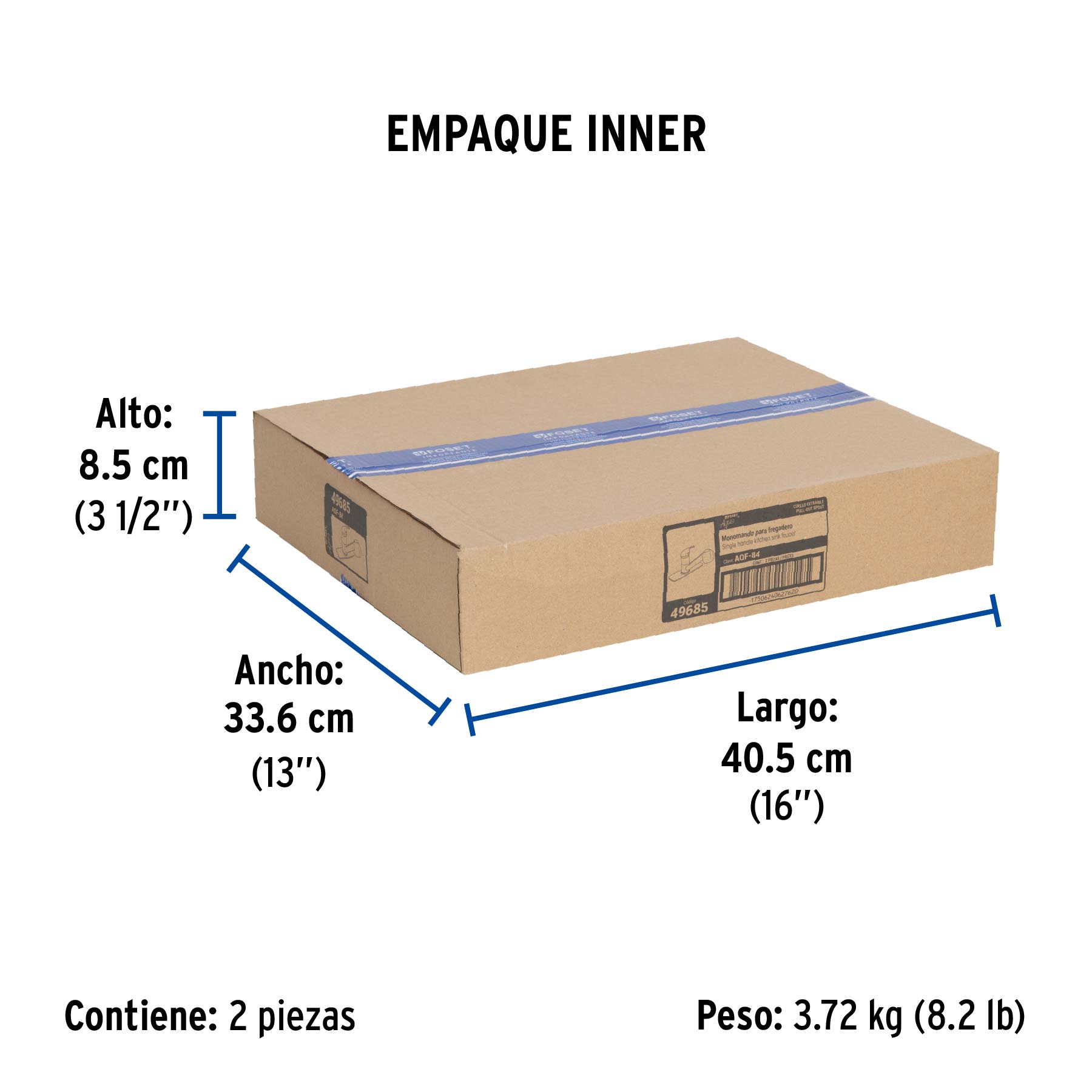 Monomando fregadero cromo, cuello extraíble, AQUA - Empaque