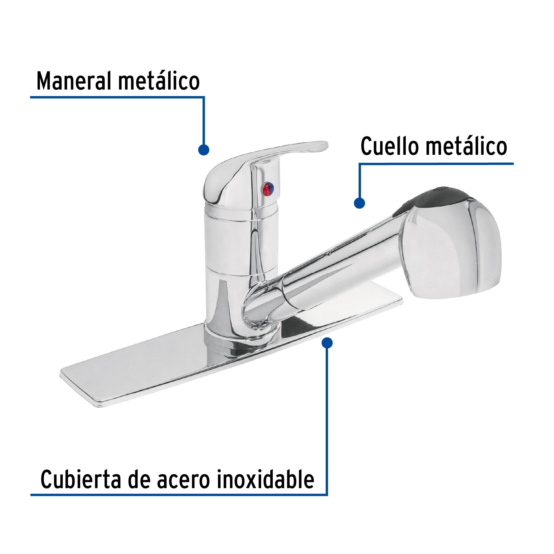 Monomando fregadero cromo, cuello extraíble, AQUA