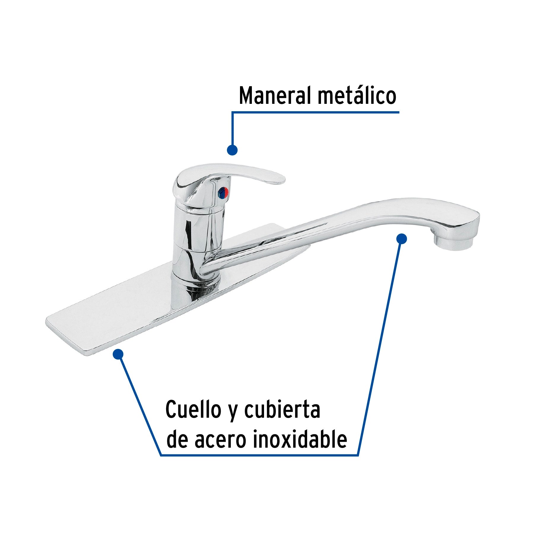 Monomando fregadero cromo, cuello recto, AQUA