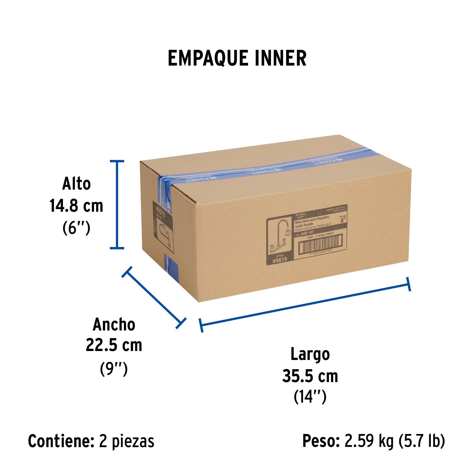 Mezcladora fregadero 8" cromo, cuello flexible, cruceta,AQUA - Empaque