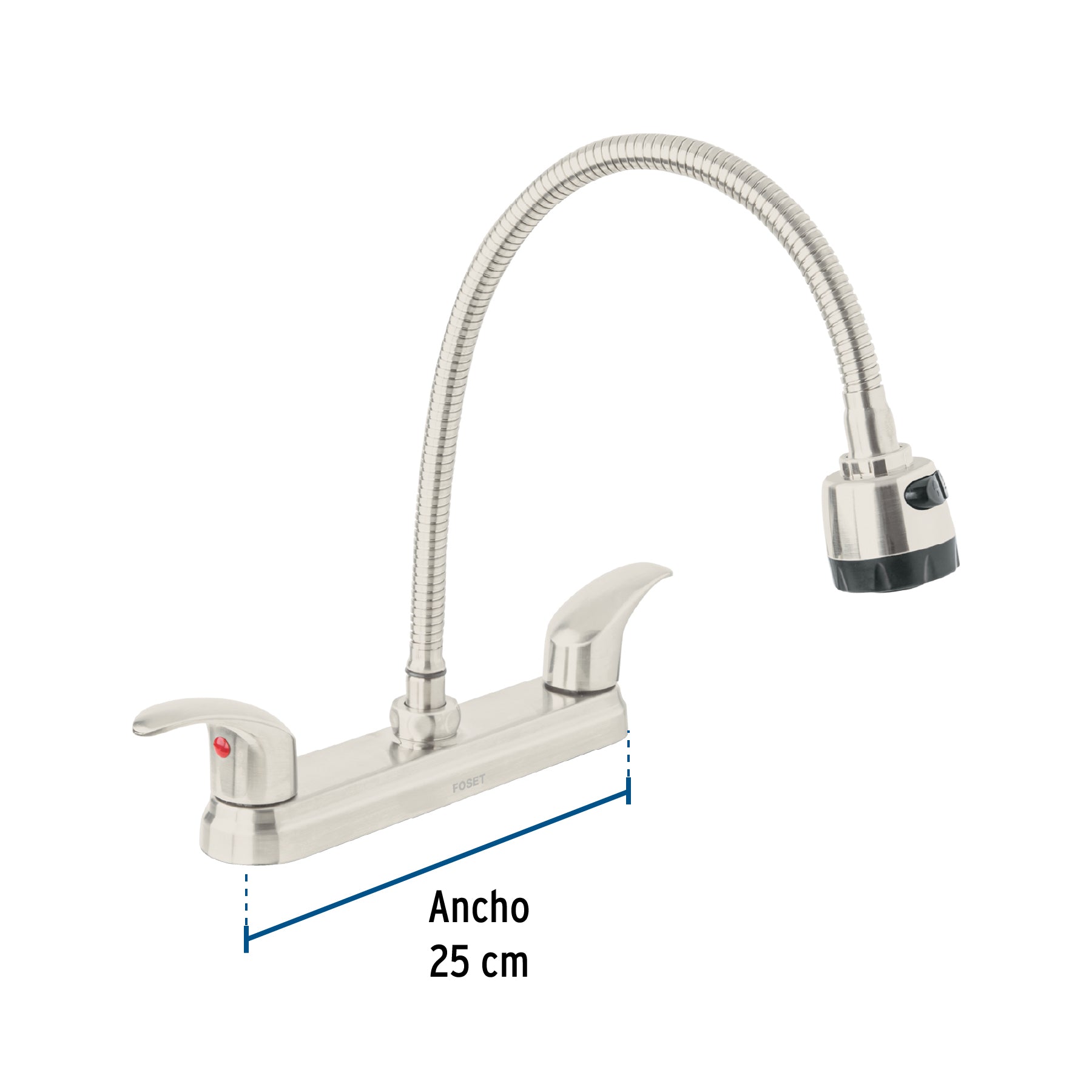 Mezcladora 8" p/fregadero, flexible, palanca, satín, AQUA