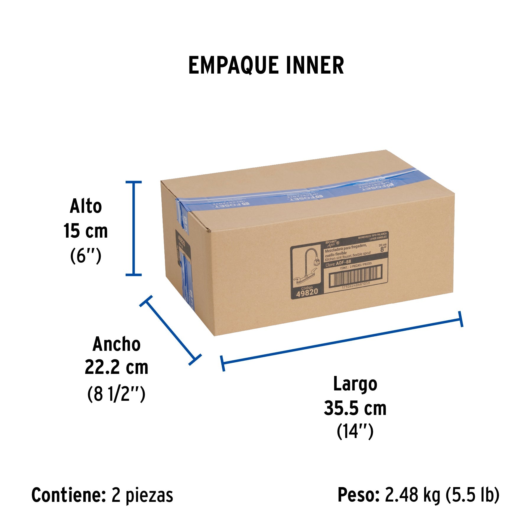 Mezcladora fregadero 8" cromo, cuello flexible, palanca,AQUA - Empaque