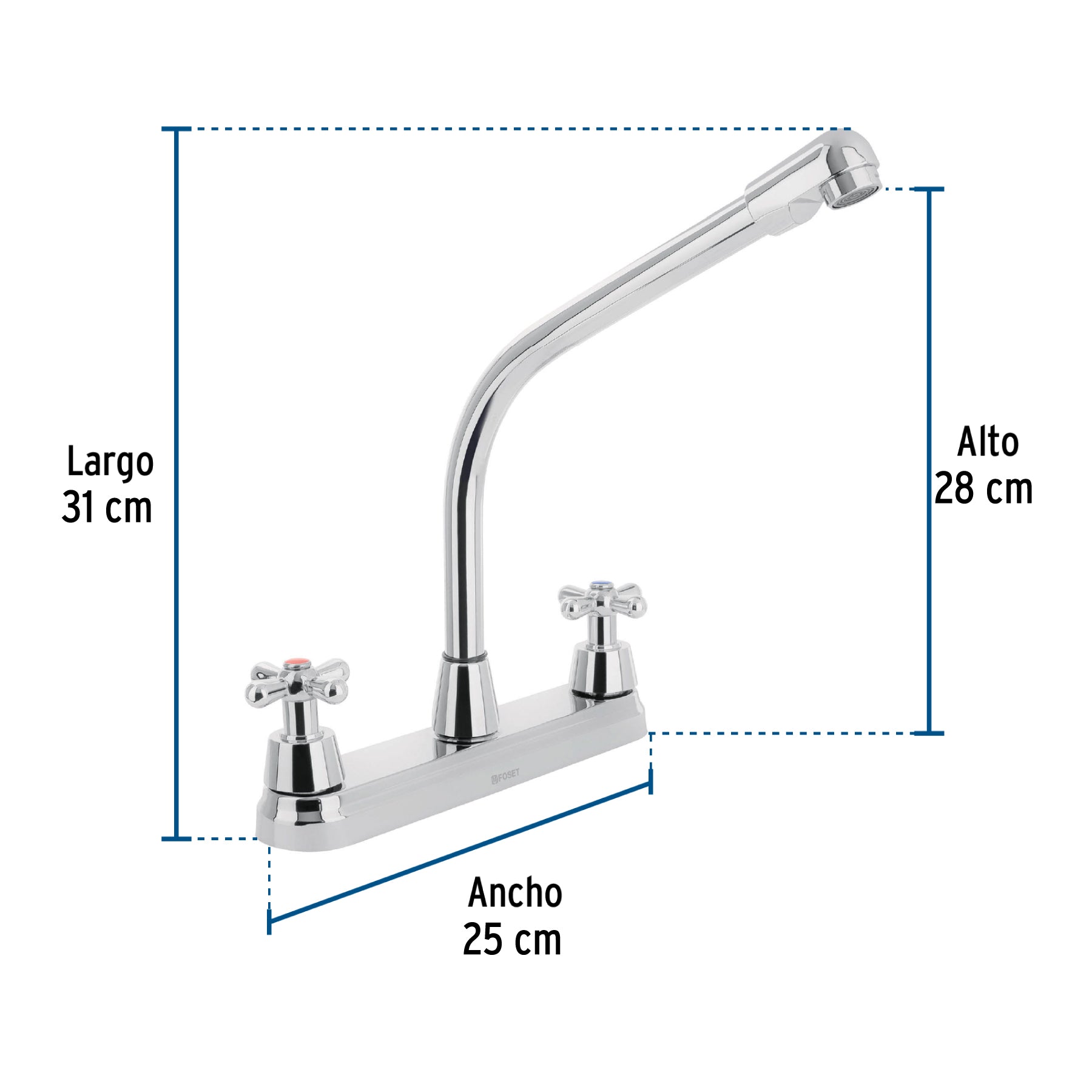 Mezcladora fregadero 8" cromo, cuello cobra, cruceta, AQUA