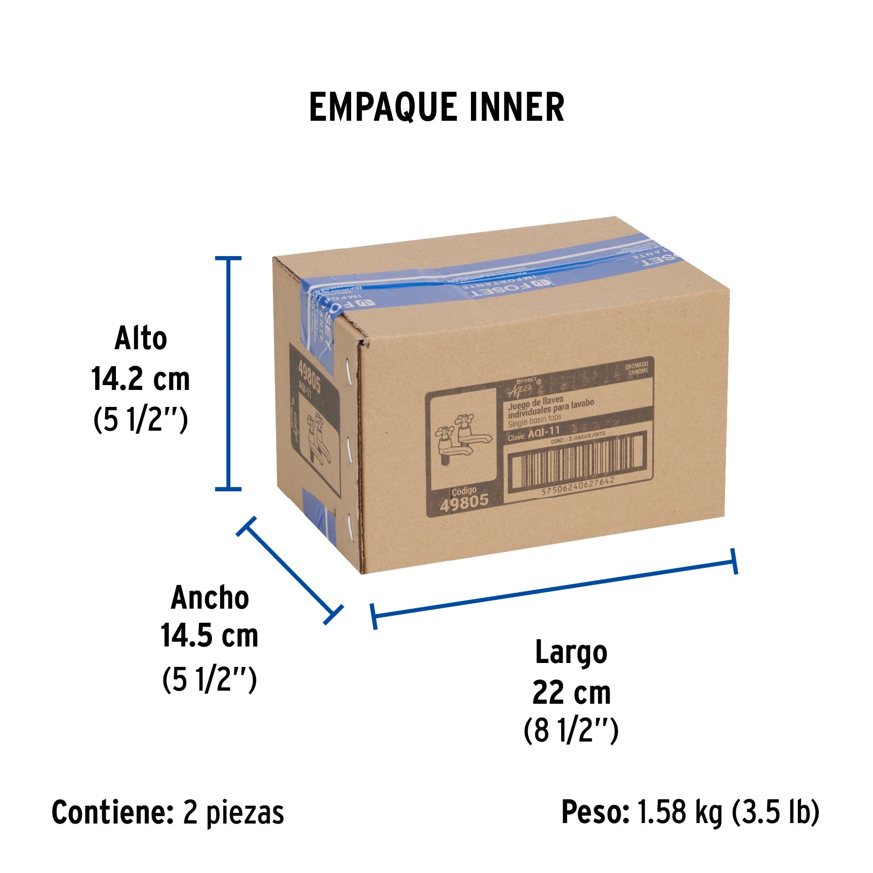 Juego 2 llaves individuales para lavabo, cromo, cruceta,AQUA - Empaque