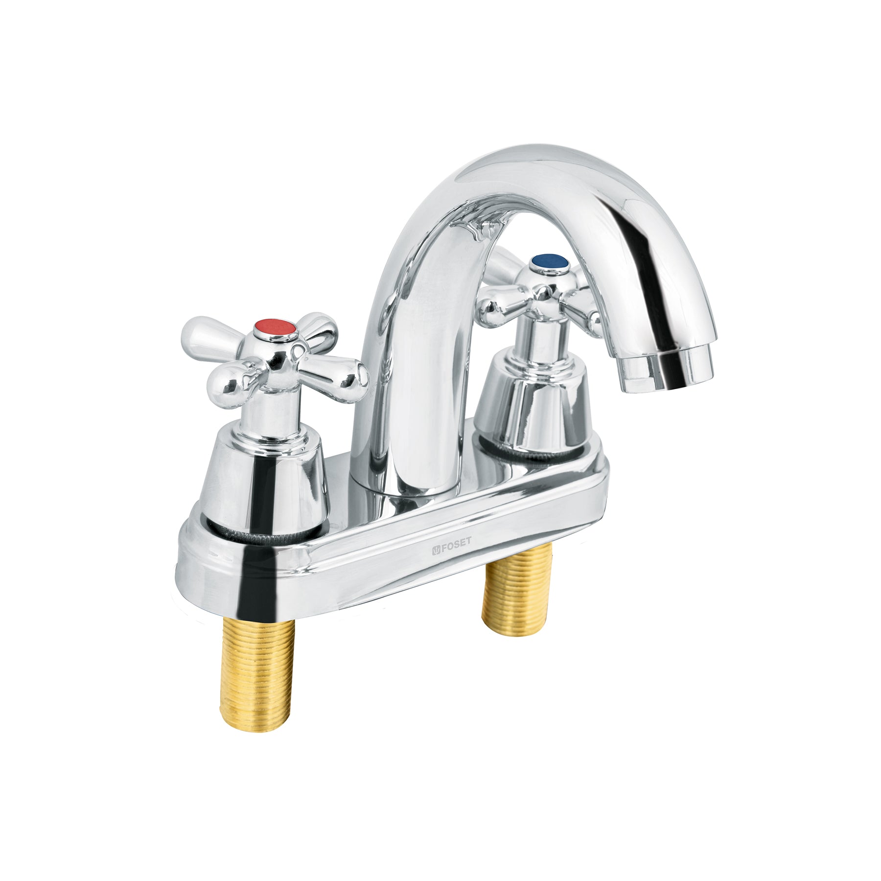 Mezcladora lavabo 4" cromo, nariz curva, cruceta, AQUA