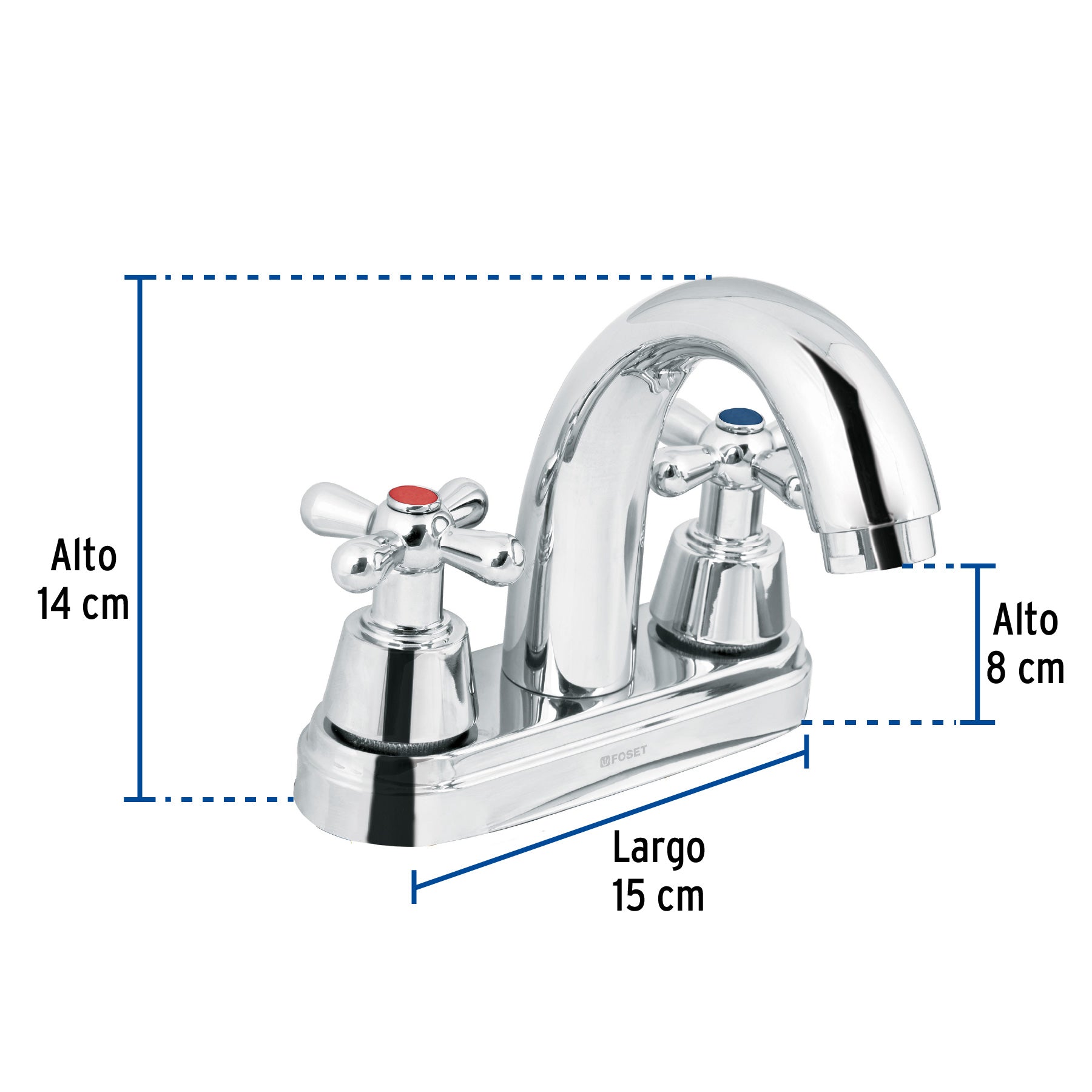 Mezcladora lavabo 4" cromo, nariz curva, cruceta, AQUA