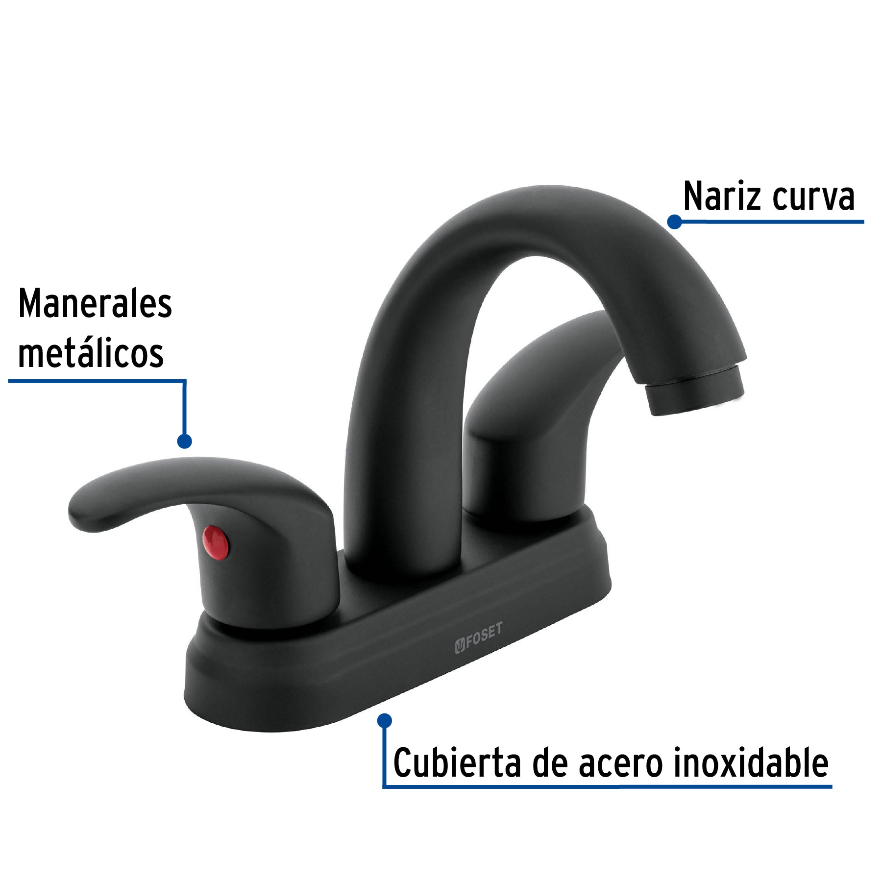 Mezcladora lavabo 4" negro, nariz curva, palanca, AQUA