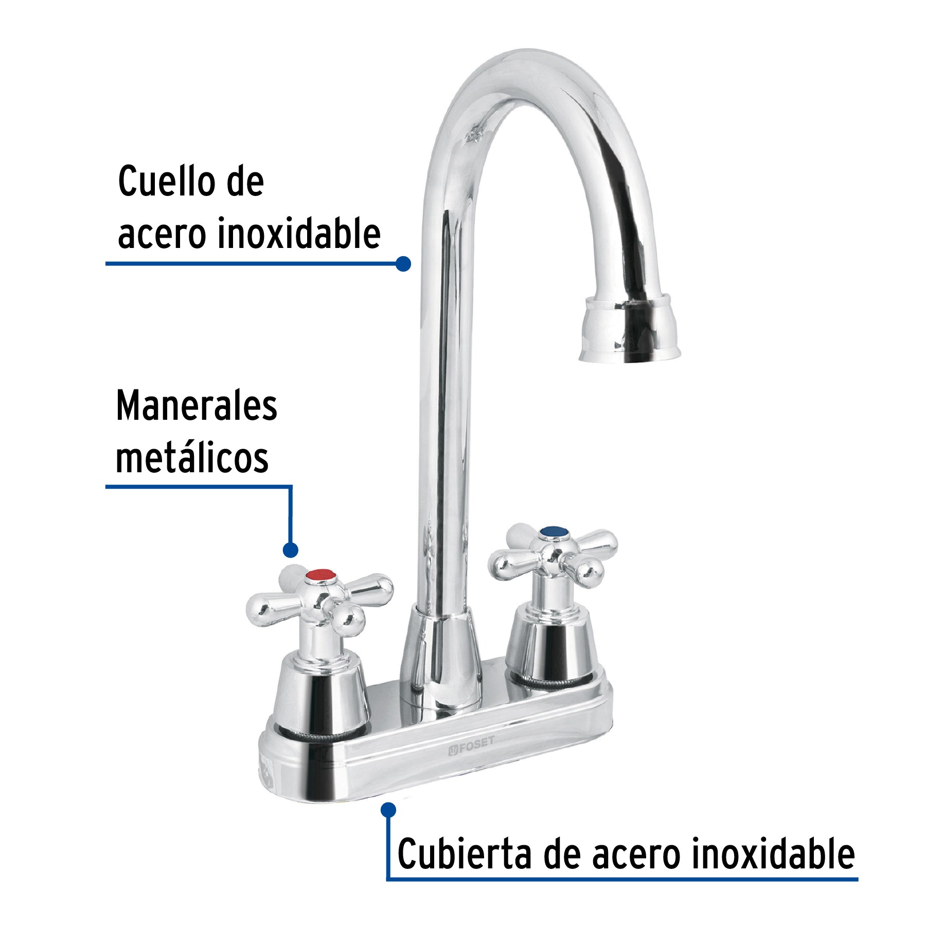 Mezcladora lavabo 4" cromo, tipo bar, cruceta, AQUA