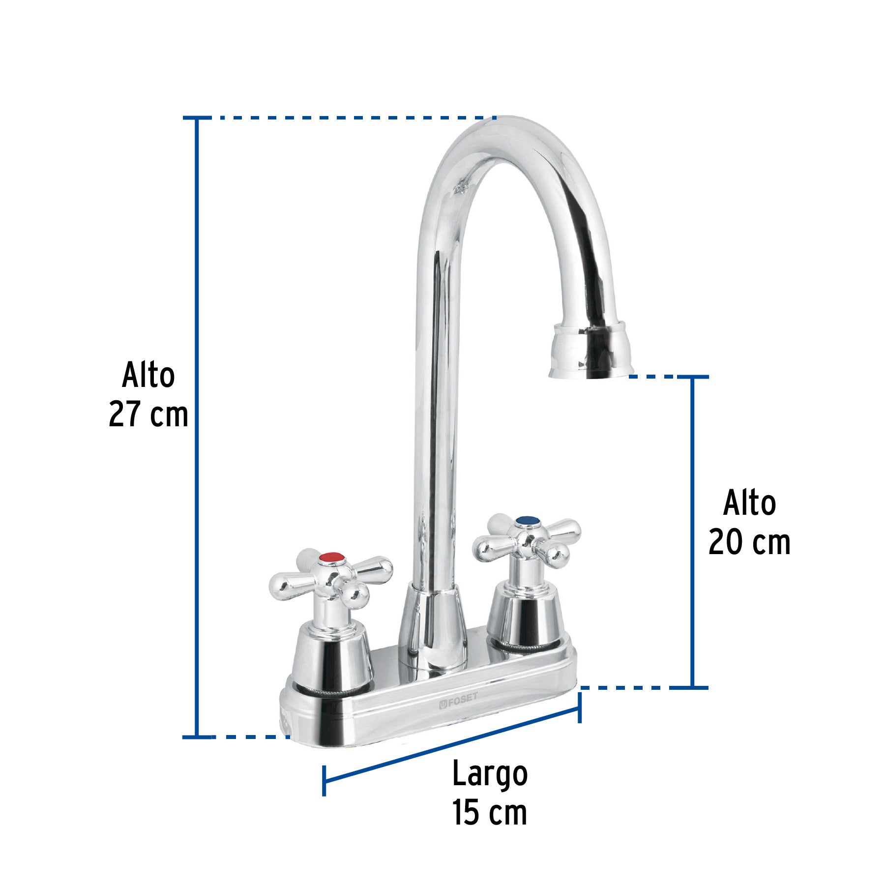 Mezcladora lavabo 4" cromo, tipo bar, cruceta, AQUA