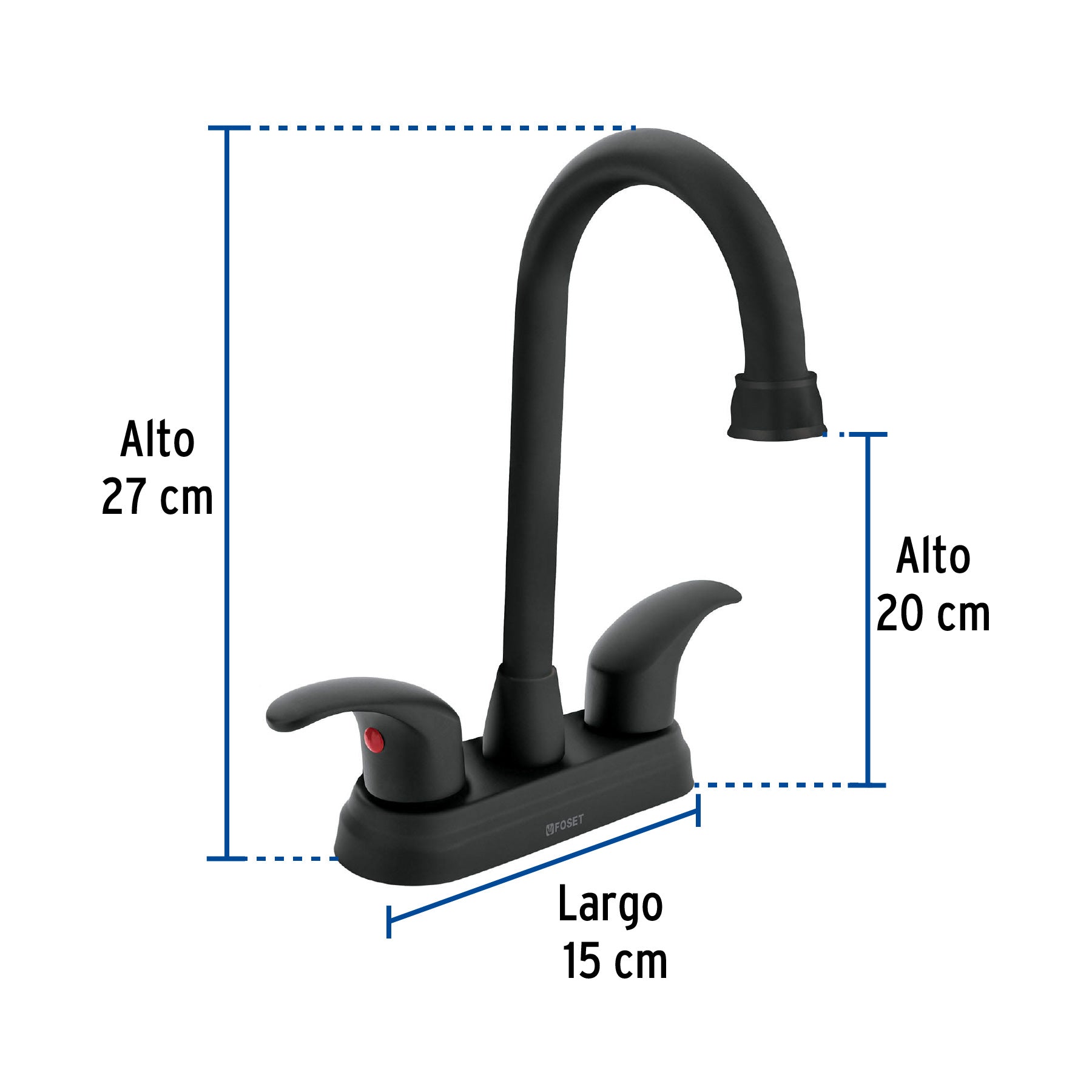Mezcladora lavabo 4" negro, tipo bar, palanca, AQUA