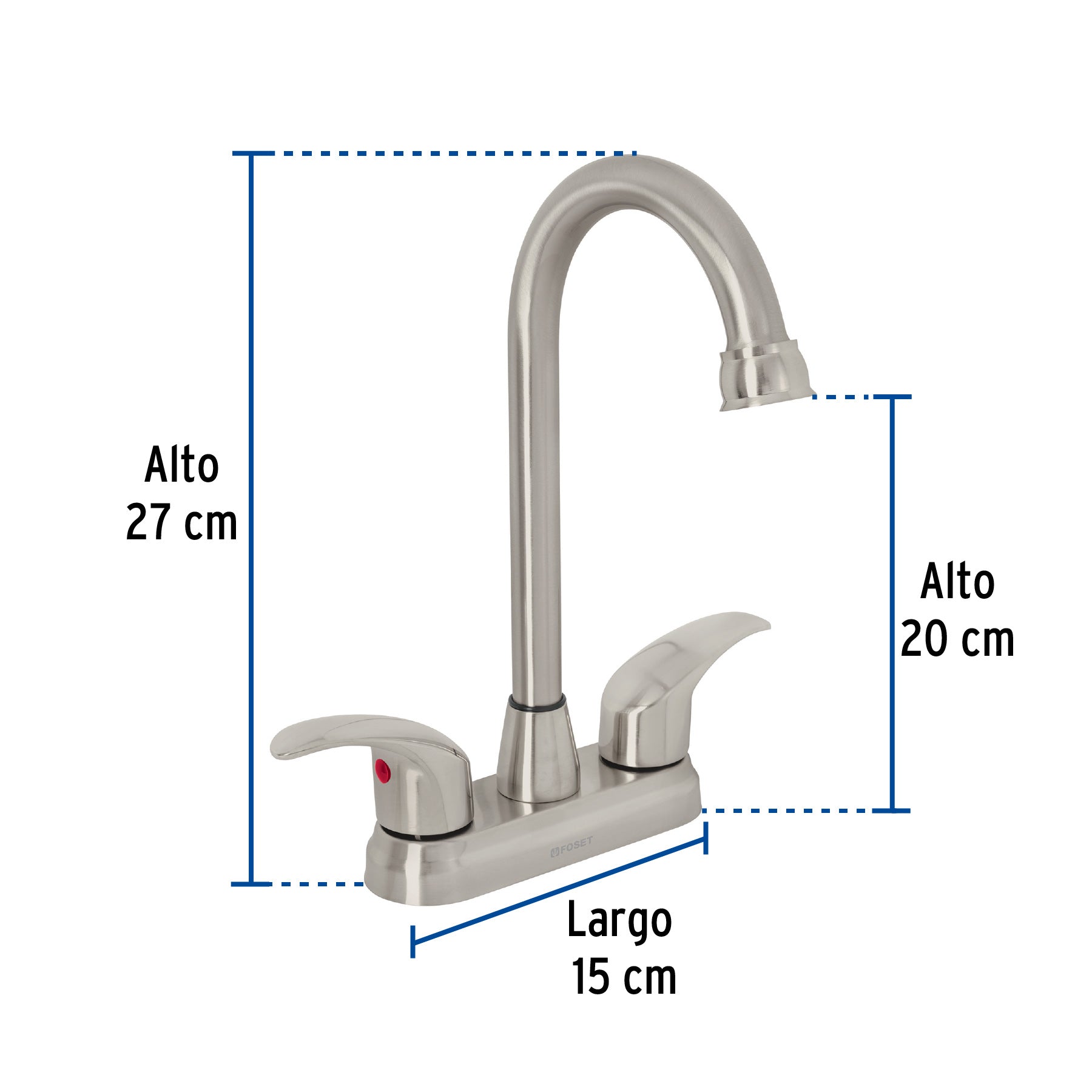 Mezcladora lavabo 4" satín, tipo bar, palanca, AQUA