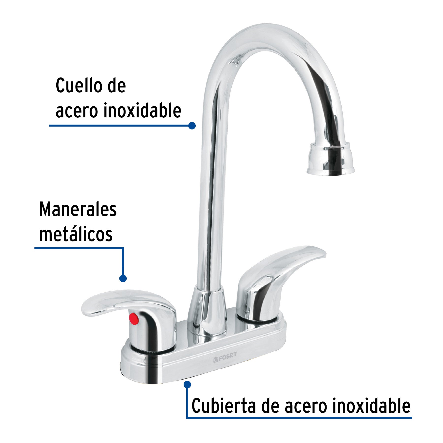 Mezcladora lavabo 4" cromo, tipo bar, palanca, AQUA