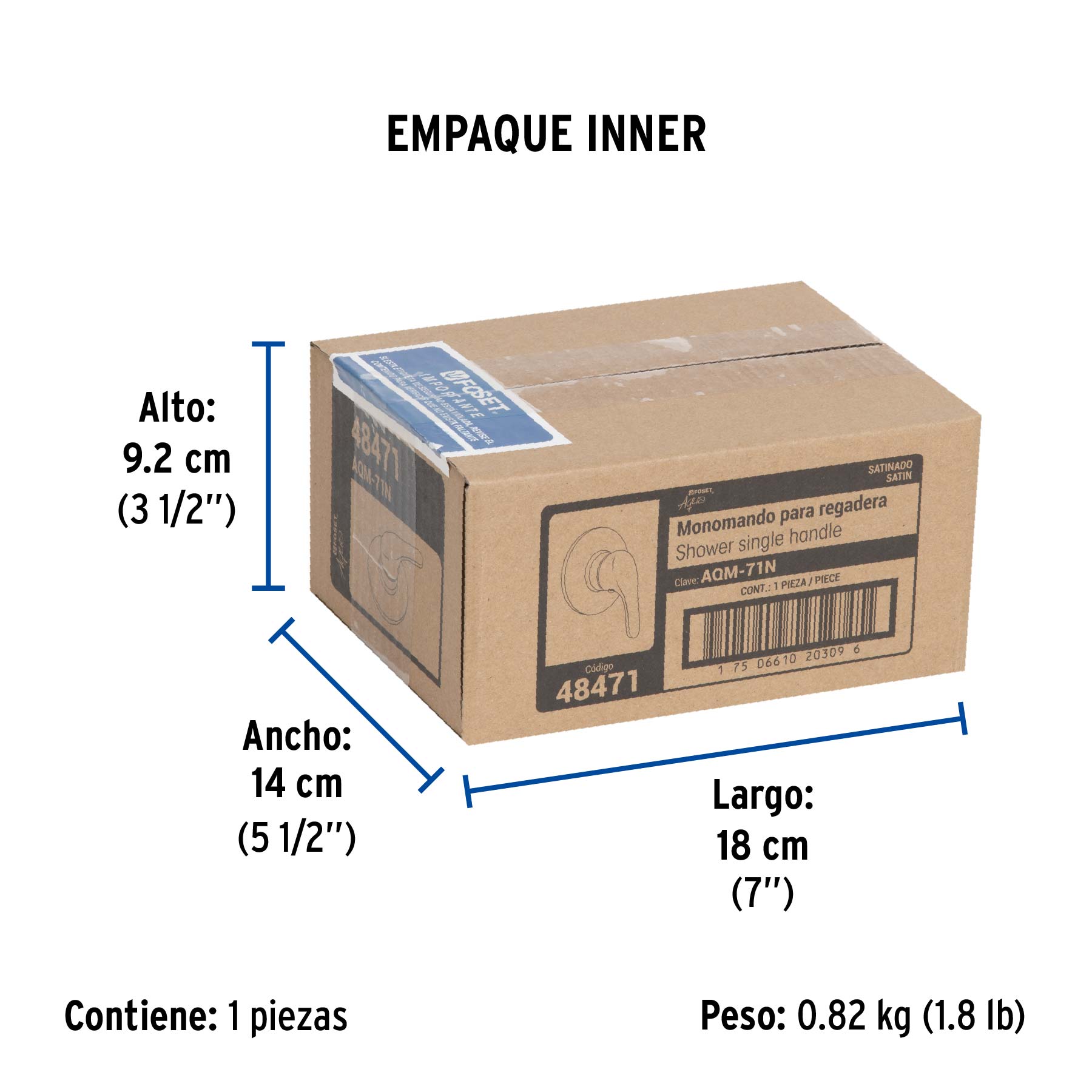 Monomando para regadera, satín, AQUA - Empaque