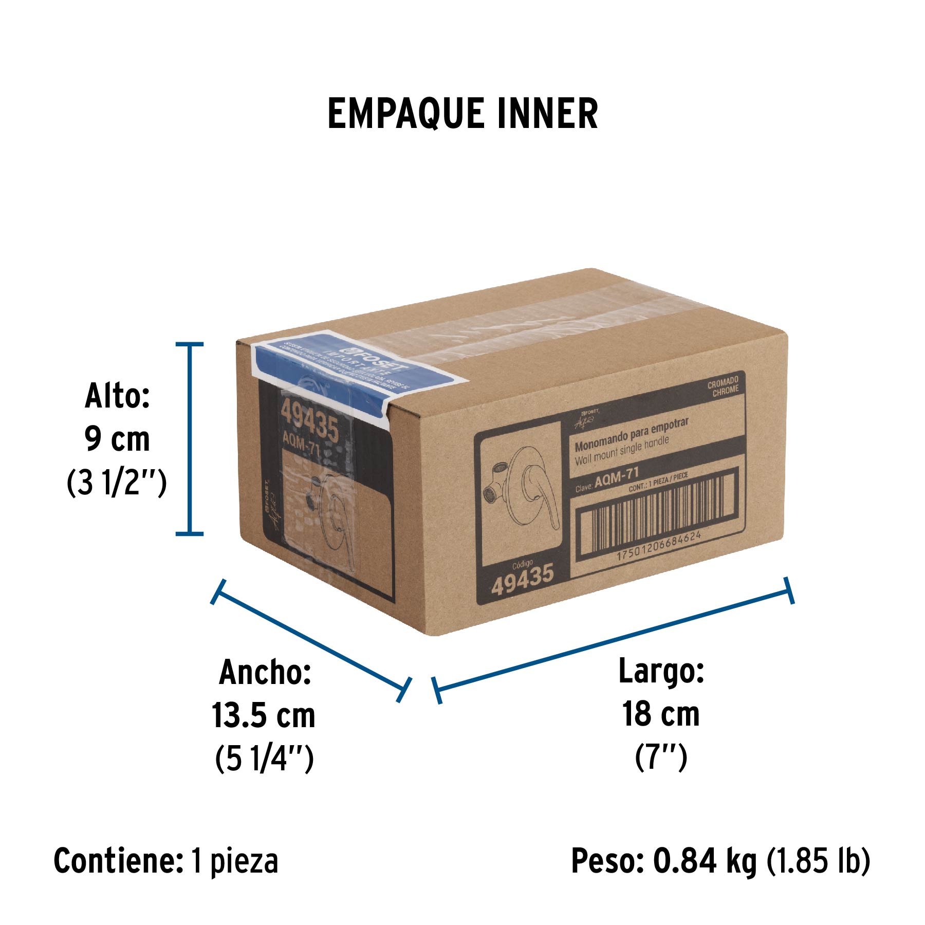 Monomando para regadera, cromo, AQUA - Empaque