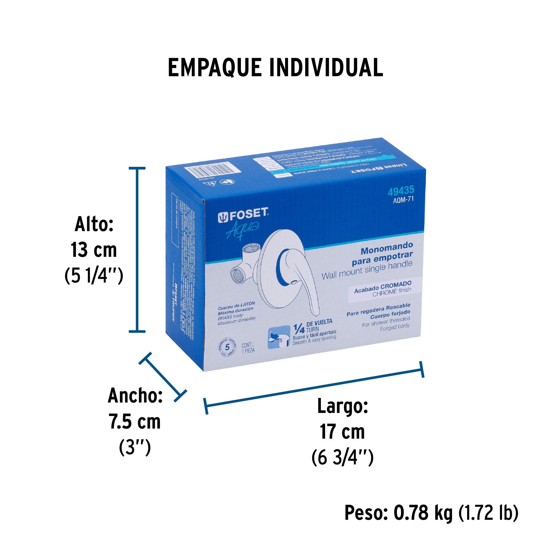 Monomando para regadera, cromo, AQUA - Empaque