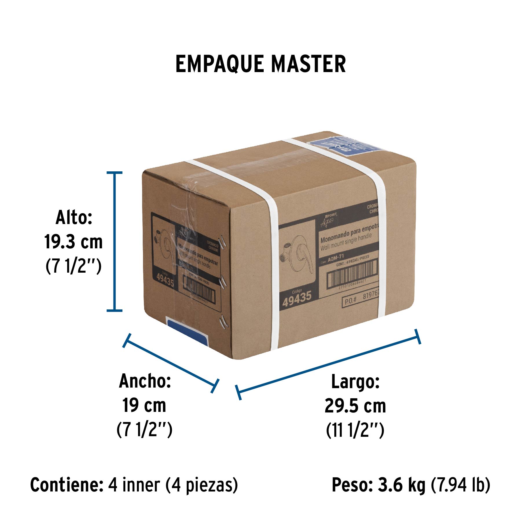 Monomando para regadera, cromo, AQUA - Empaque