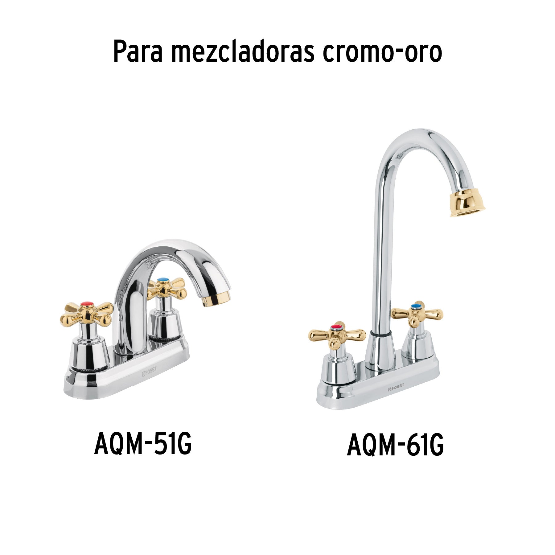 Juego de manerales de cruceta p/lav-fregadero,cromo oro AQUA