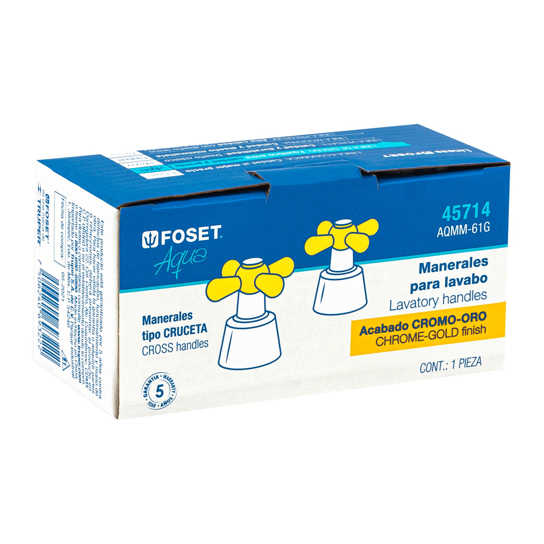Juego de manerales de cruceta p/lav-fregadero,cromo oro AQUA