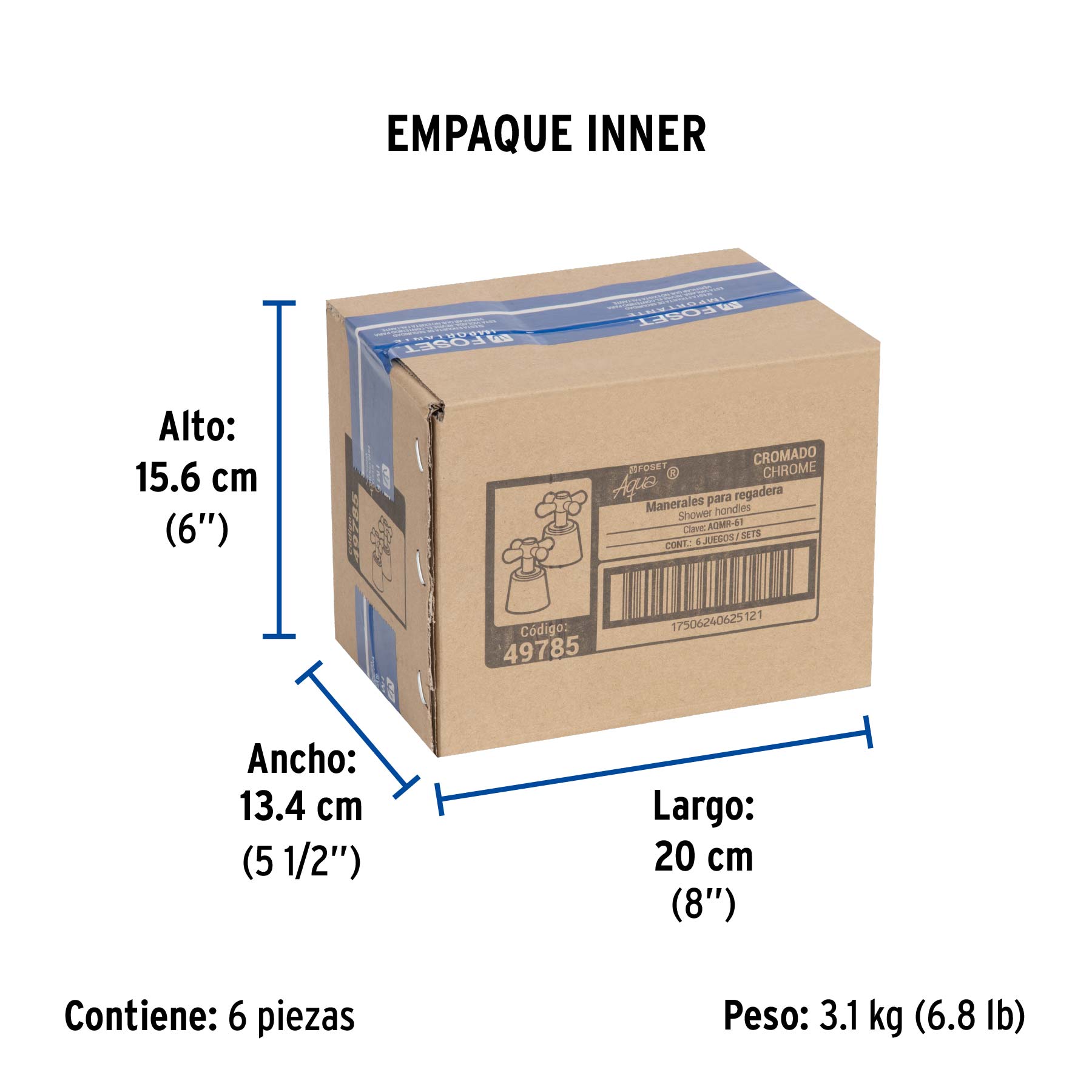 Juego de manerales de cruceta para regadera, cromo, AQUA - Empaque
