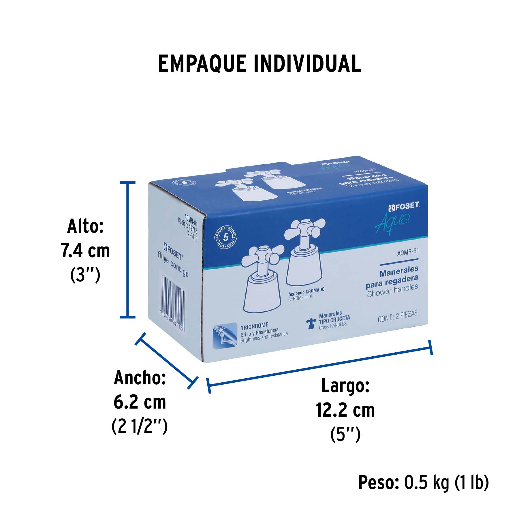 Juego de manerales de cruceta para regadera, cromo, AQUA - Empaque