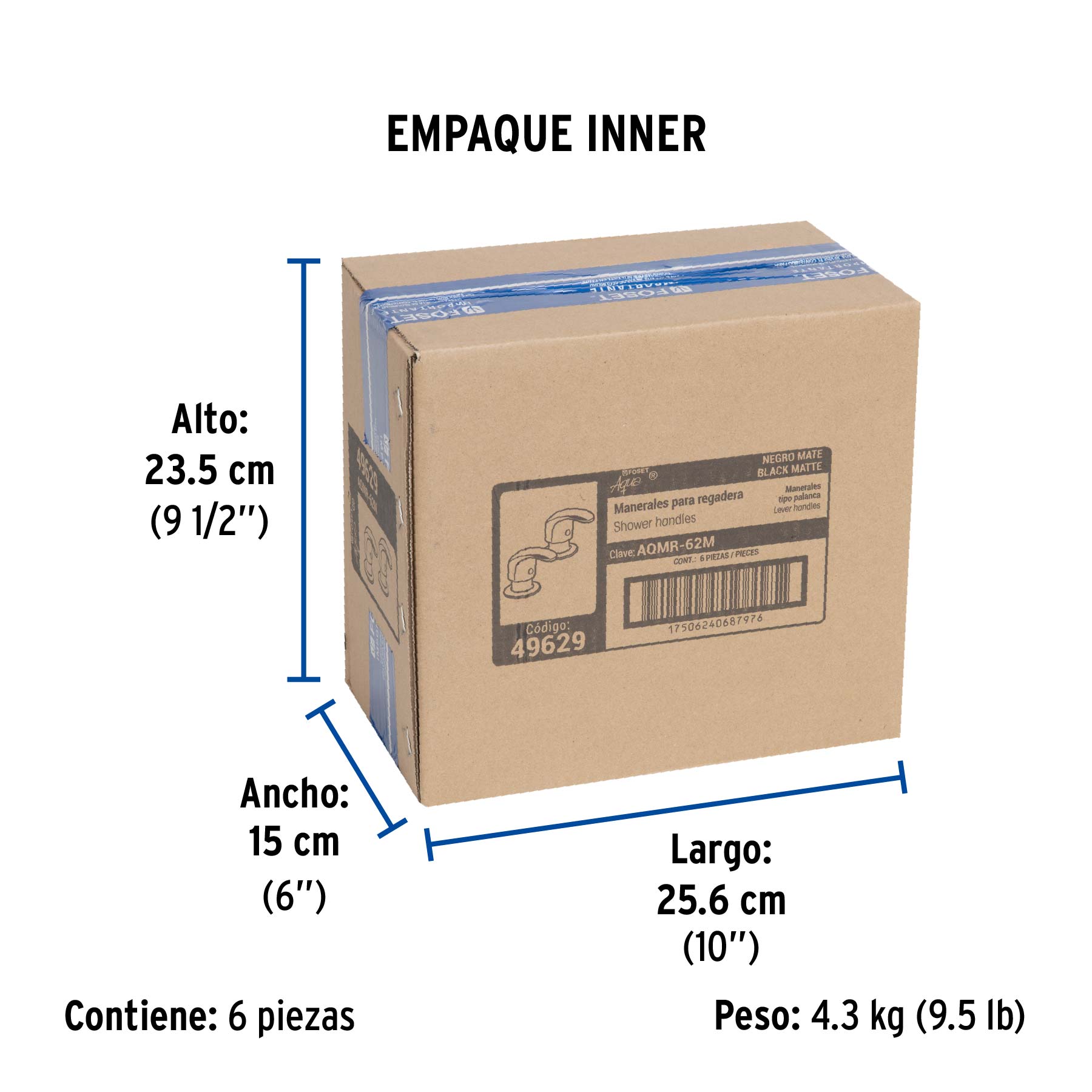 Juego de manerales de palanca para regadera, negro mate AQUA - Empaque