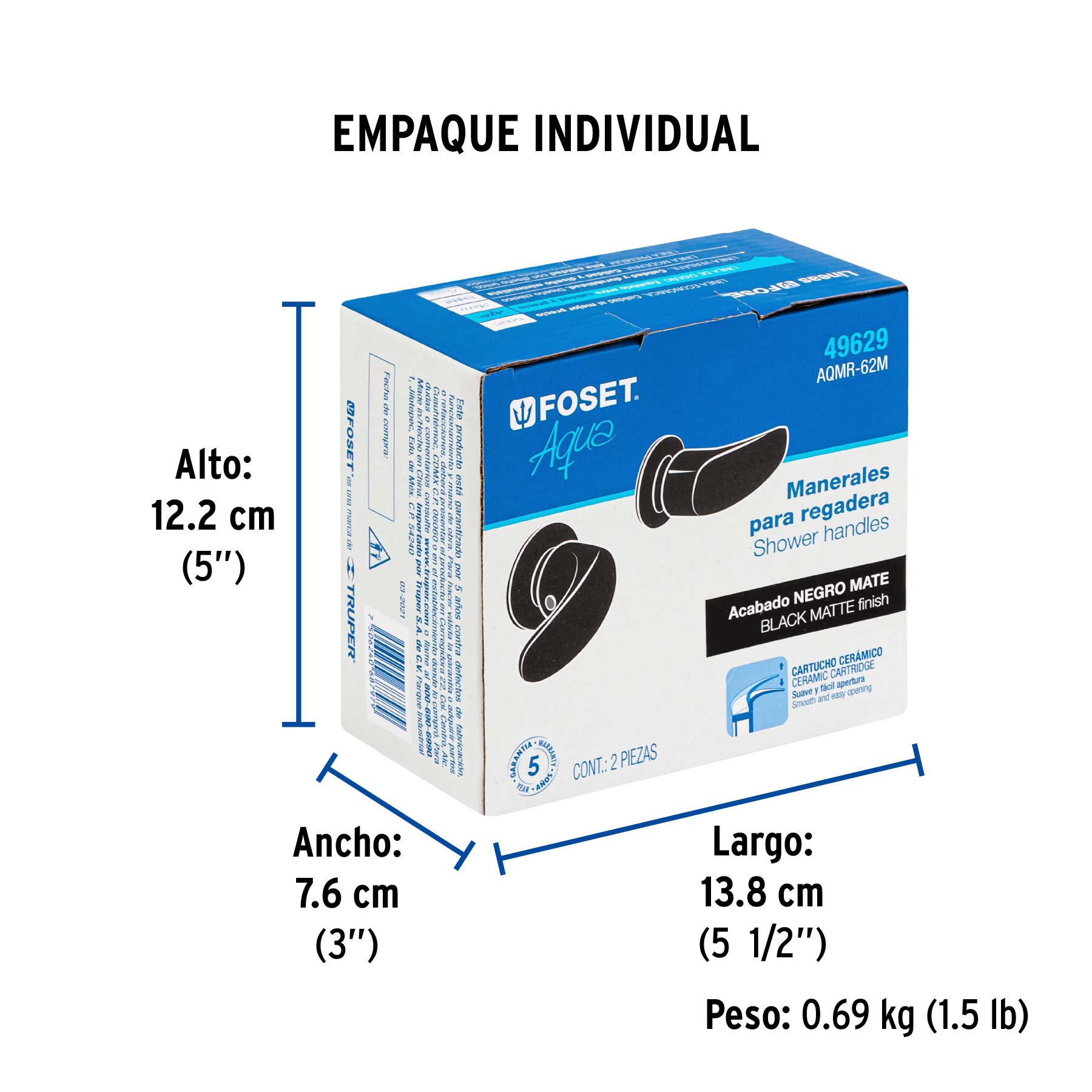 Juego de manerales de palanca para regadera, negro mate AQUA - Empaque