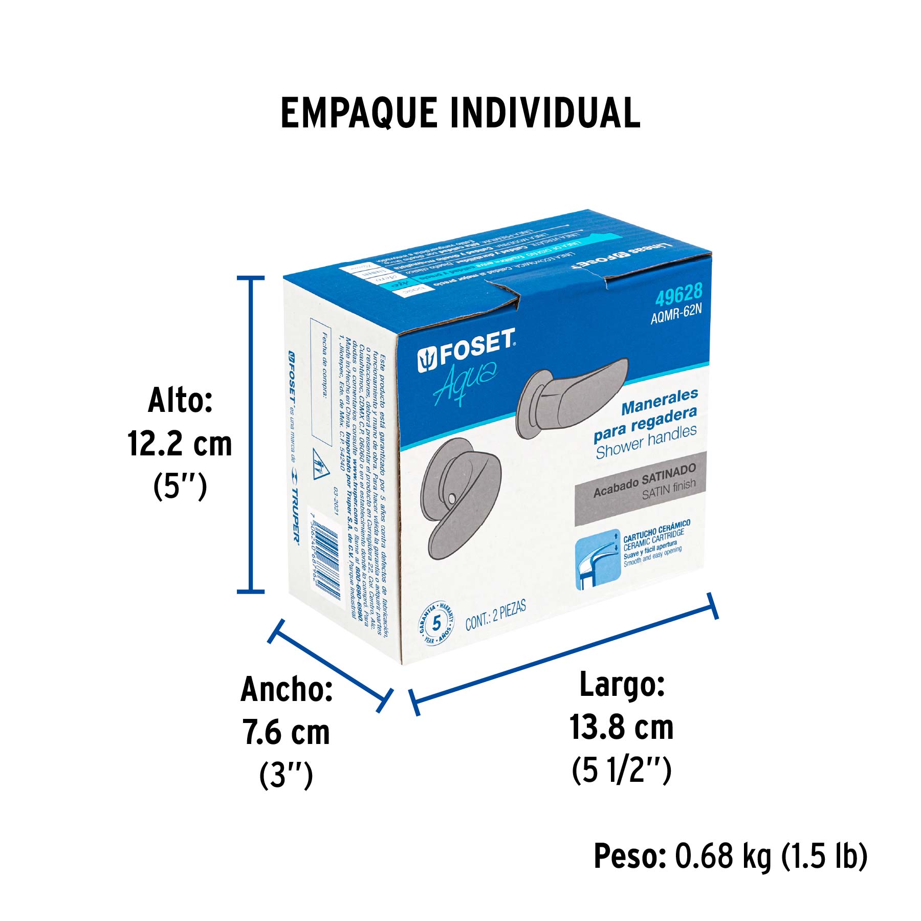 Juego de manerales de palanca para regadera, satín, AQUA - Empaque