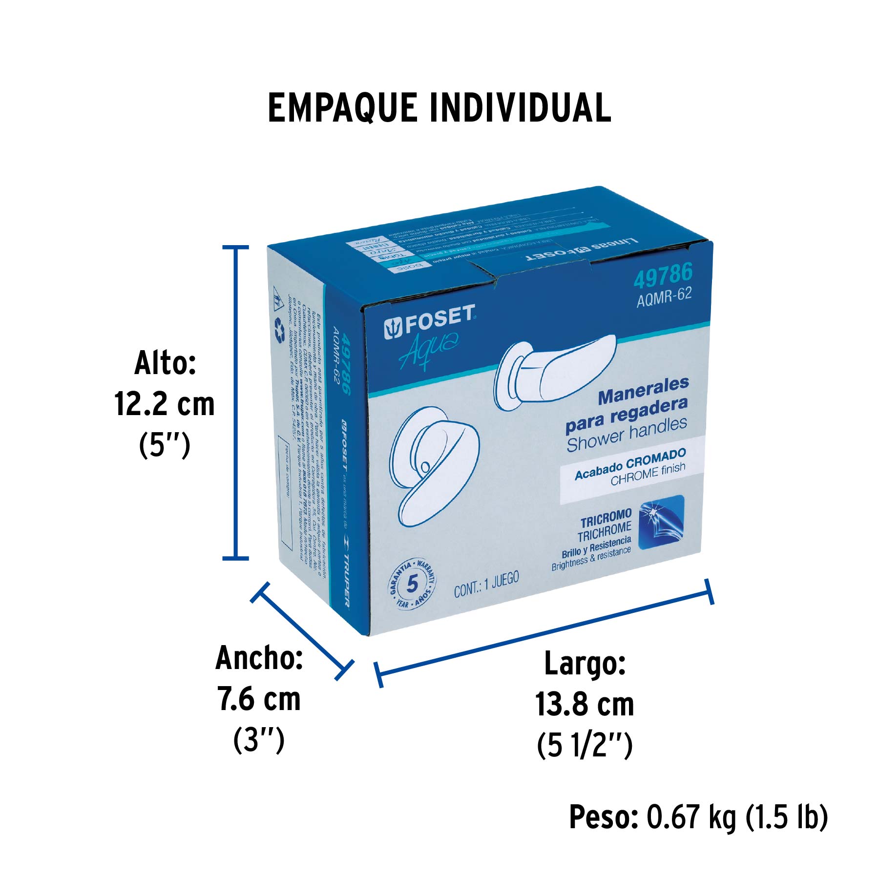 Juego de manerales de palanca para regadera, cromo, AQUA - Empaque