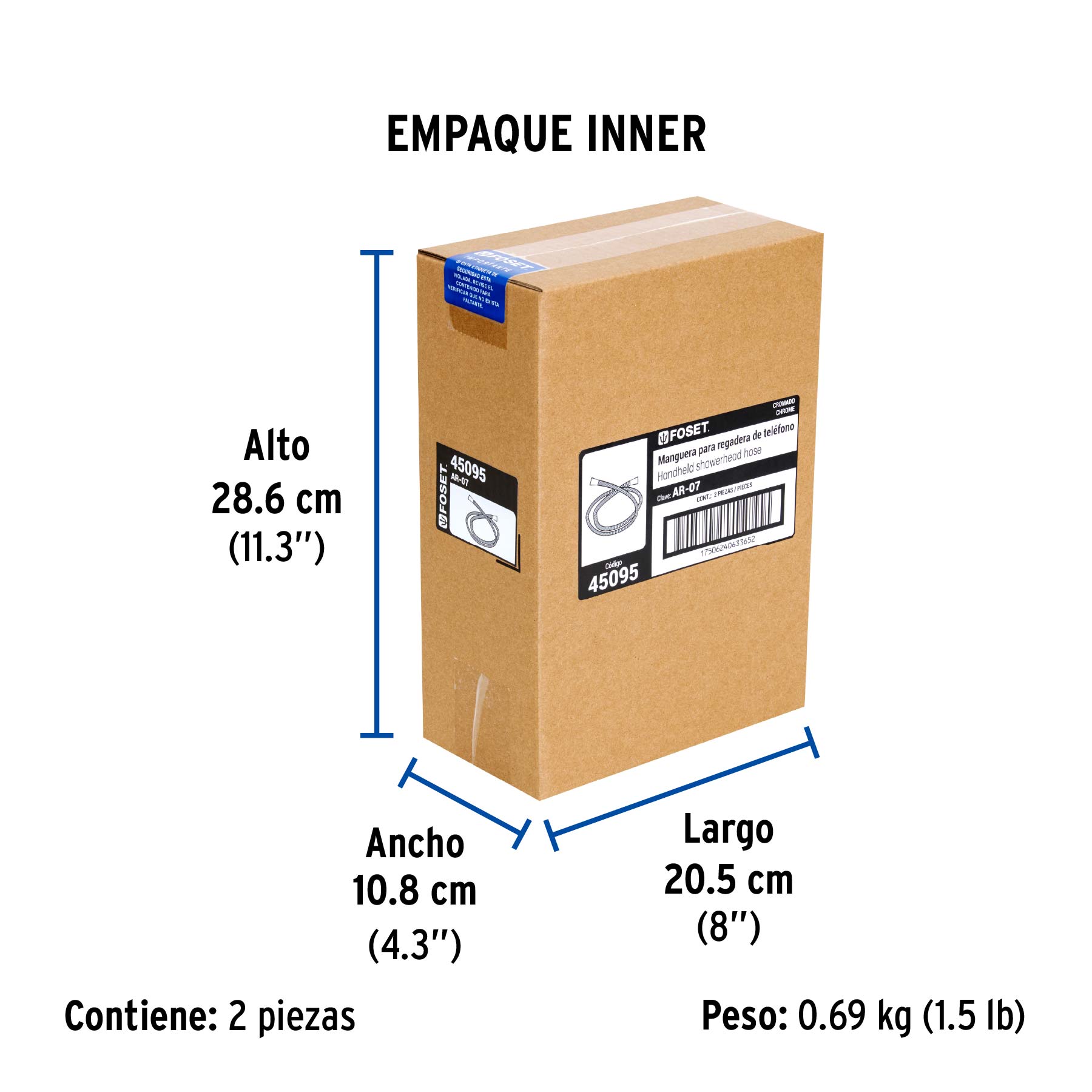 Manguera plástica de 1.5 m para regadera, FOSET AQUA - Empaque