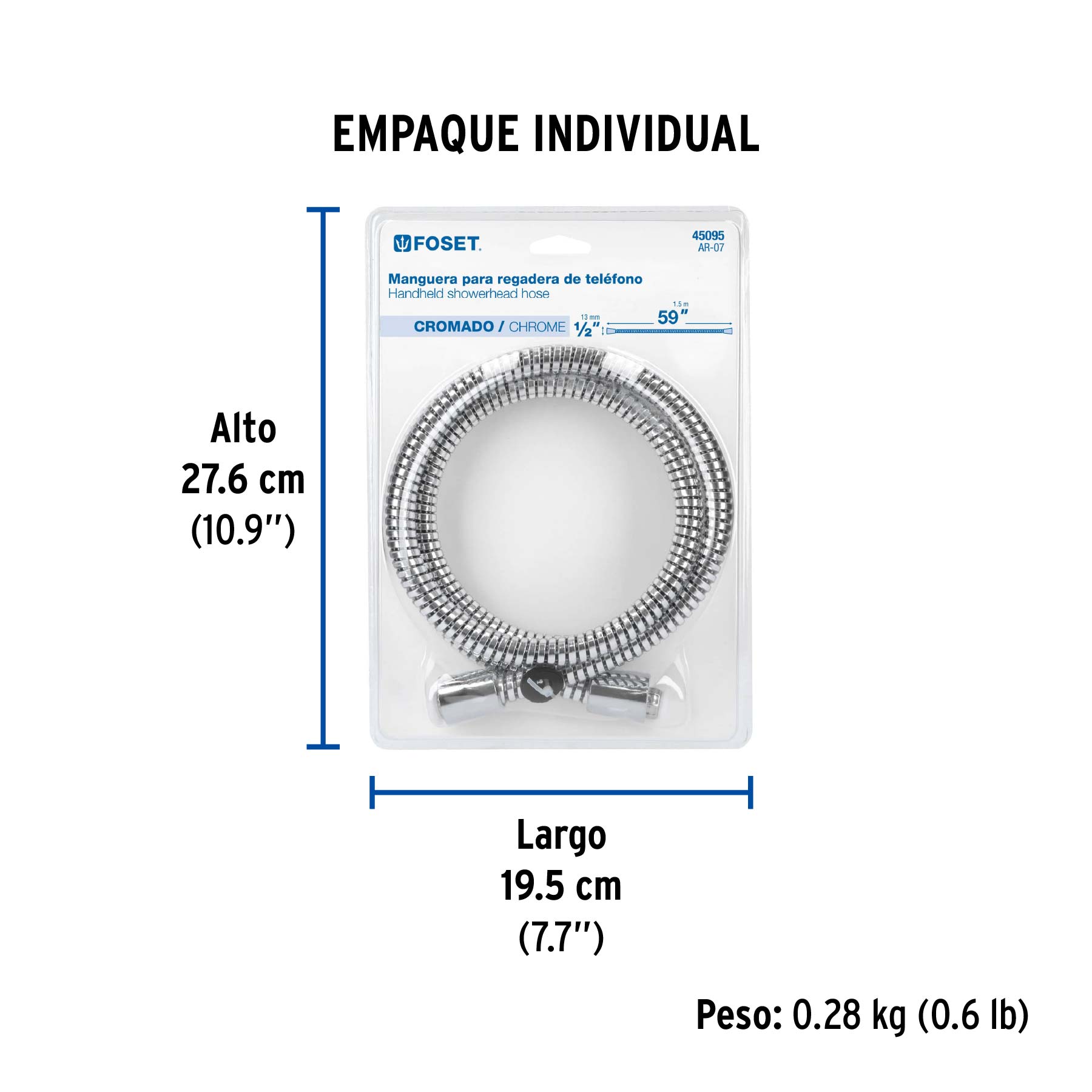 Manguera plástica de 1.5 m para regadera, FOSET AQUA - Empaque