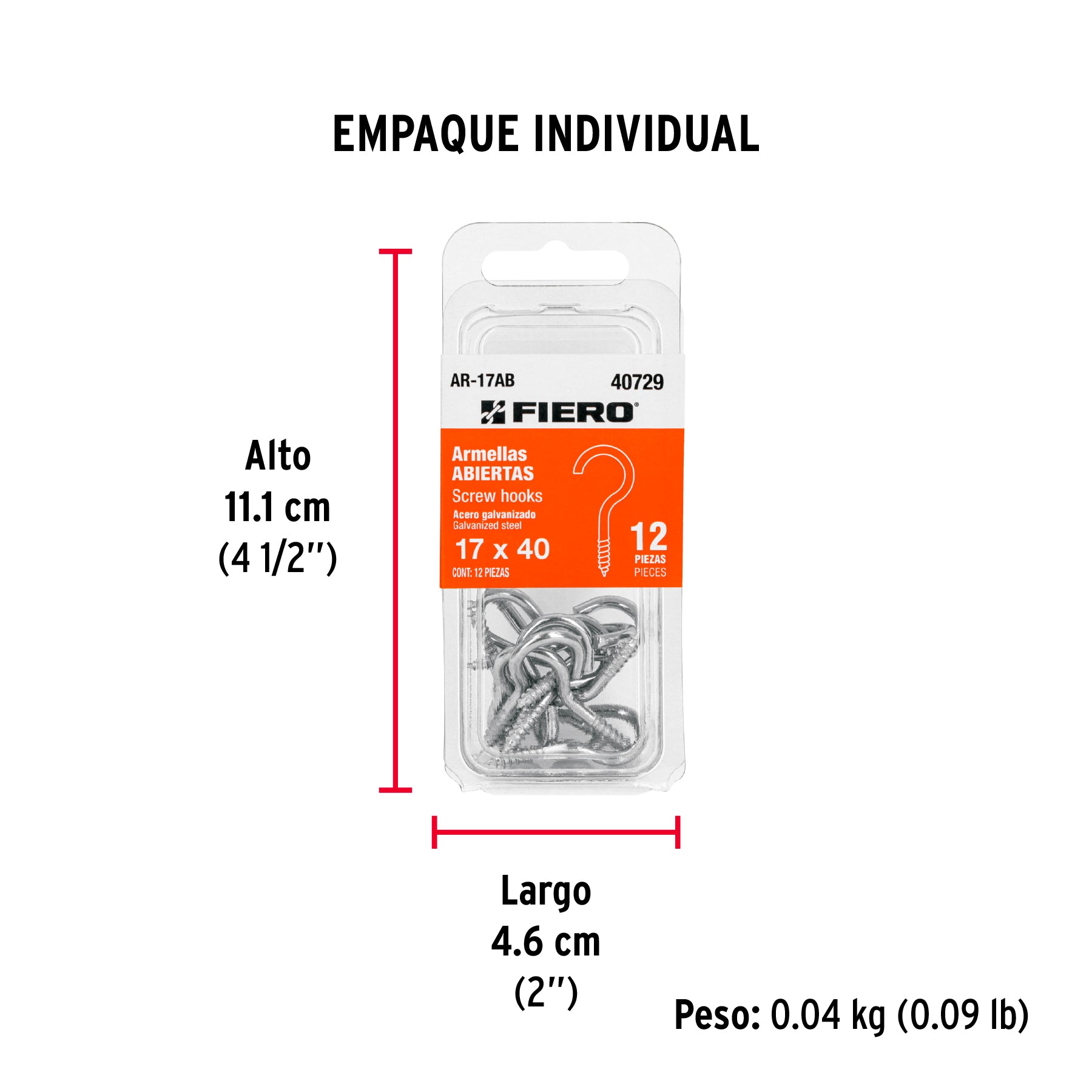 Blíster con 12 armellas abiertas de 17 x 40, FIERO - Empaque