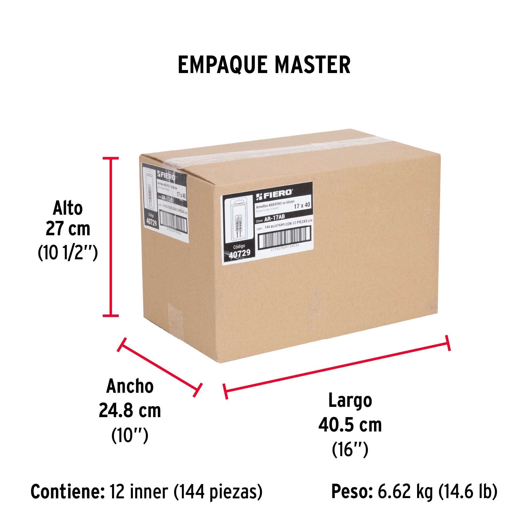 Blíster con 12 armellas abiertas de 17 x 40, FIERO - Empaque