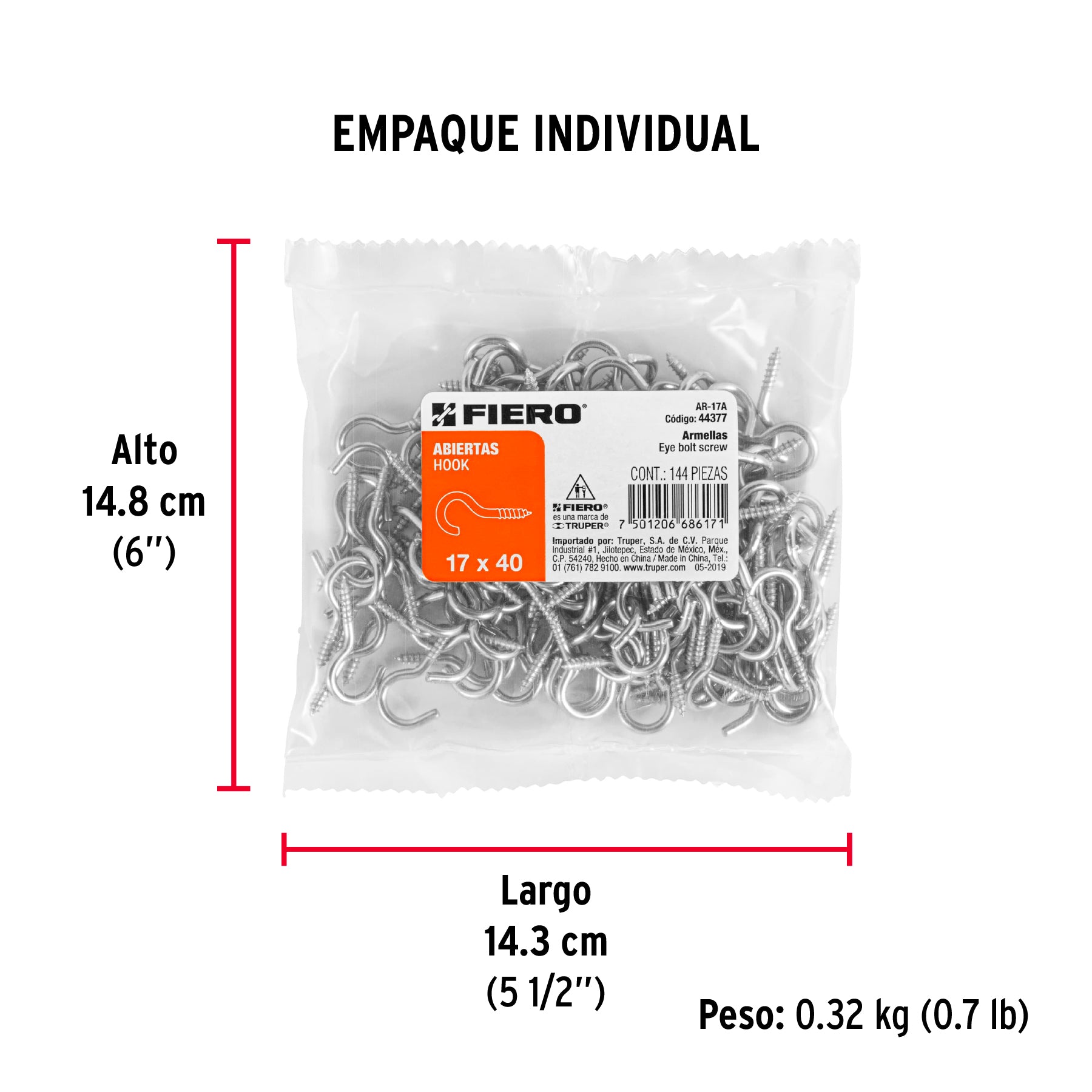 Bolsa con 144 armellas abiertas de 17 x 40, FIERO - Empaque