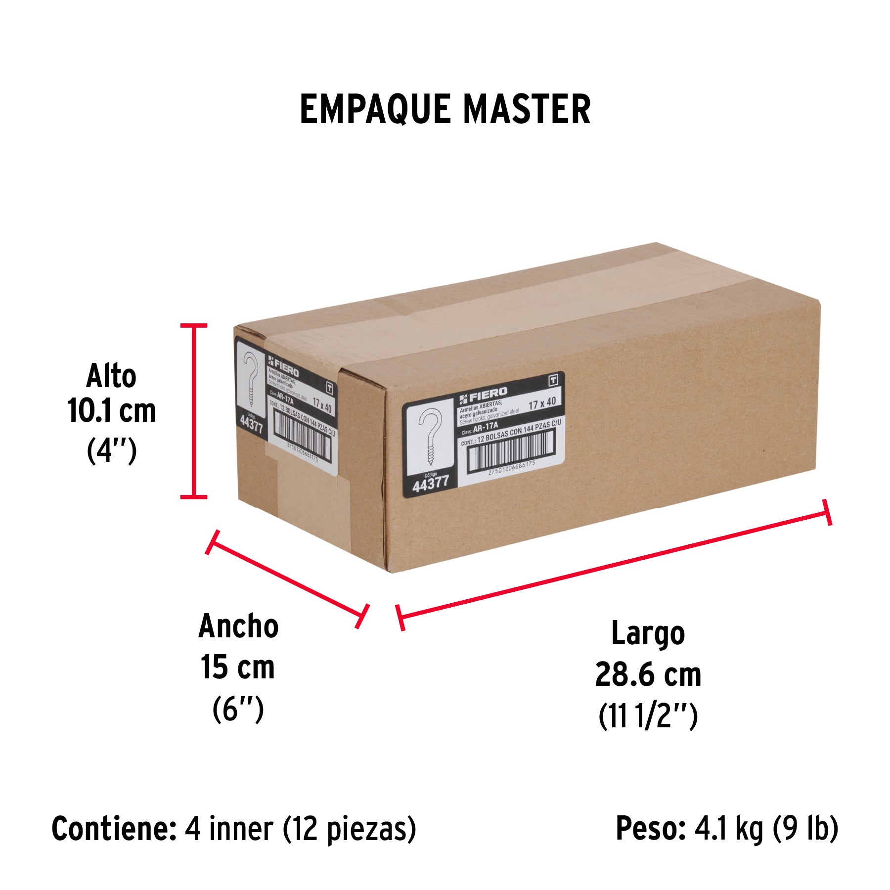 Bolsa con 144 armellas abiertas de 17 x 40, FIERO - Empaque