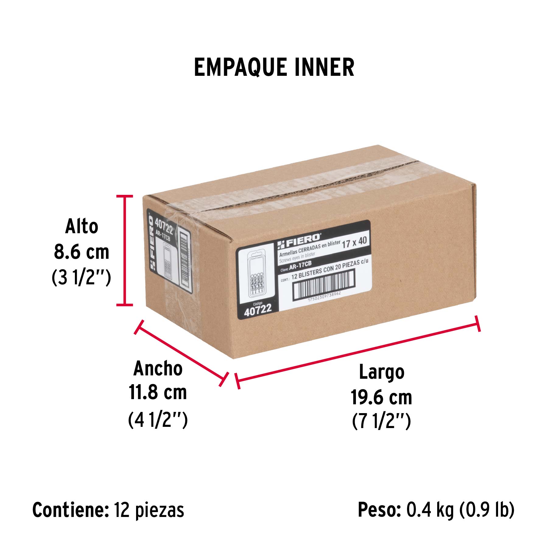 Blíster con 20 armellas cerradas de 17 x 40, FIERO - Empaque