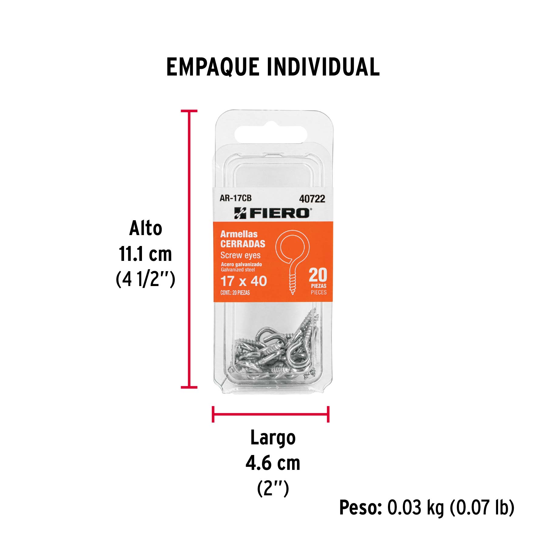 Blíster con 20 armellas cerradas de 17 x 40, FIERO - Empaque
