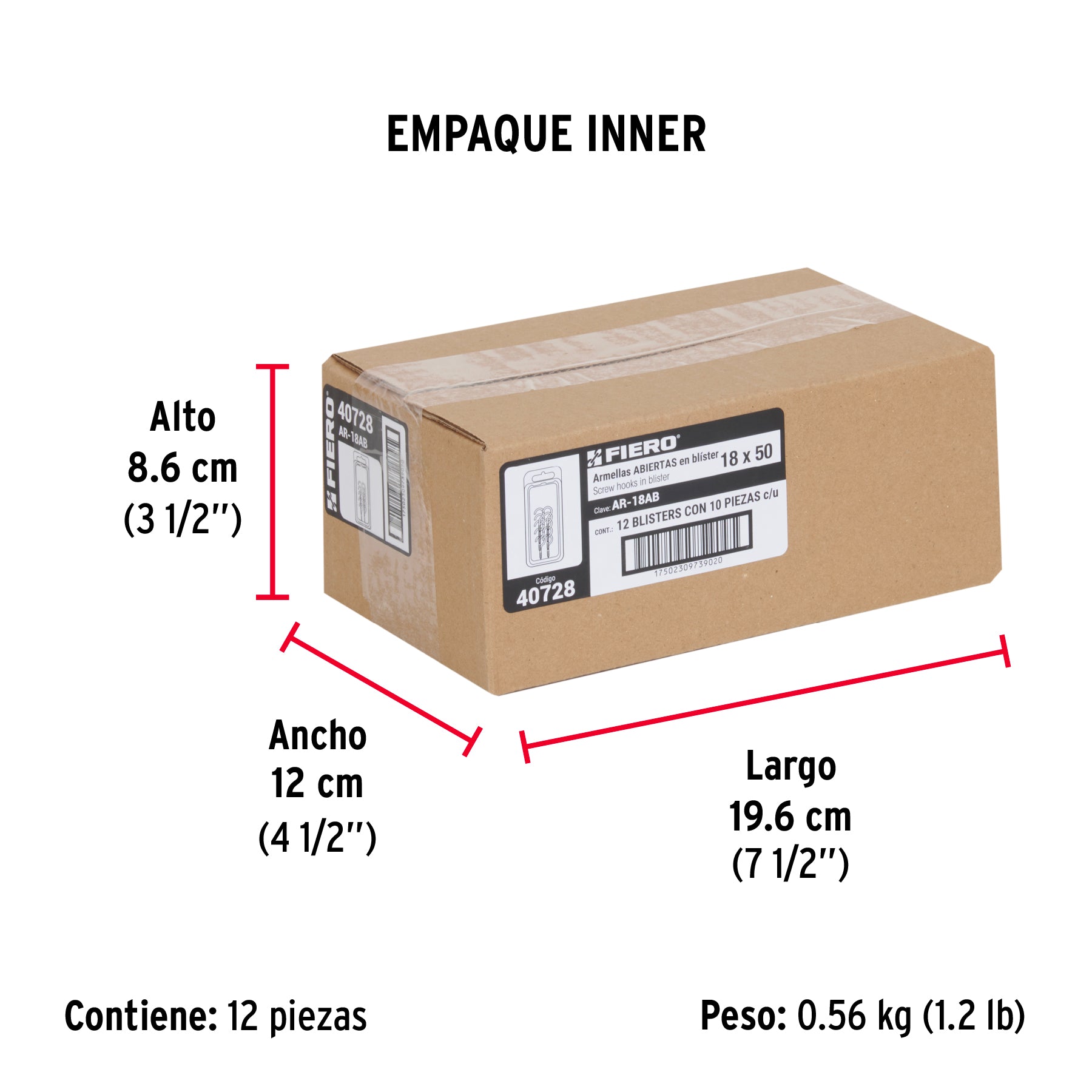 Blíster con 10 armellas abiertas de 18 x 50, FIERO - Empaque