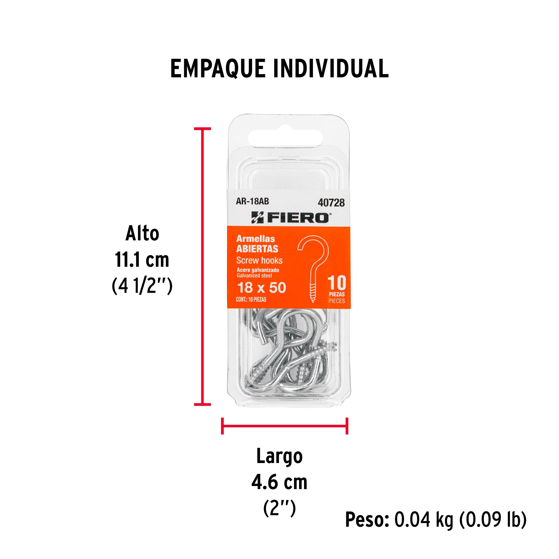 Blíster con 10 armellas abiertas de 18 x 50, FIERO - Empaque