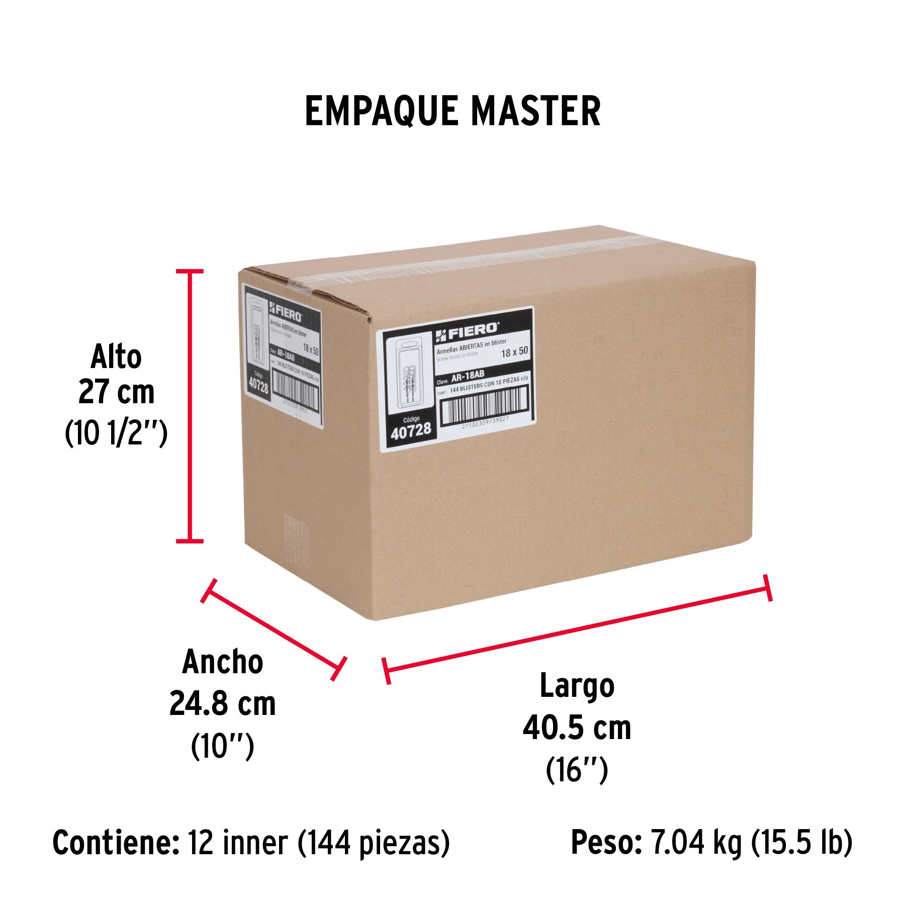 Blíster con 10 armellas abiertas de 18 x 50, FIERO - Empaque
