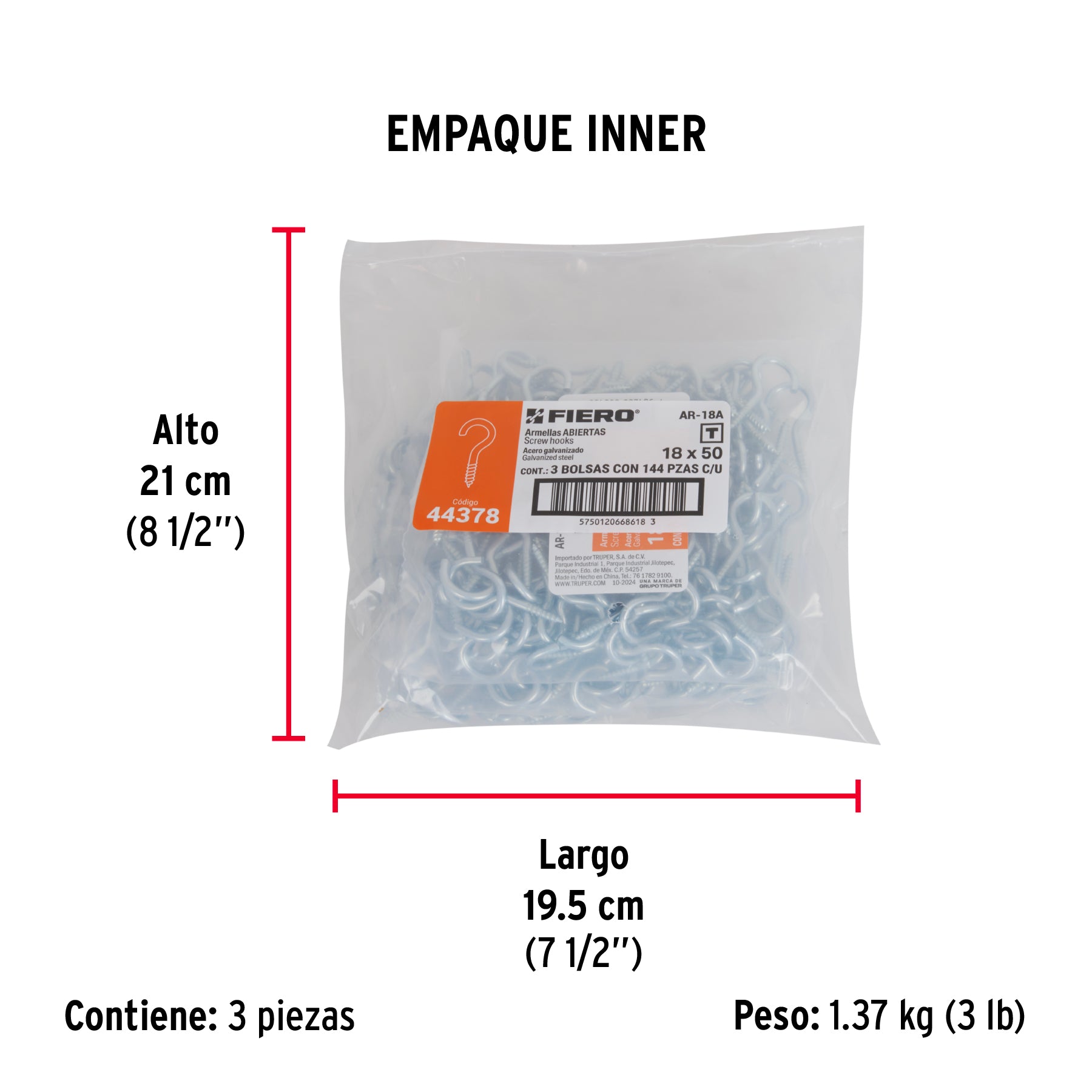 Bolsa con 144 armellas abiertas de 18 x 50, FIERO - Empaque